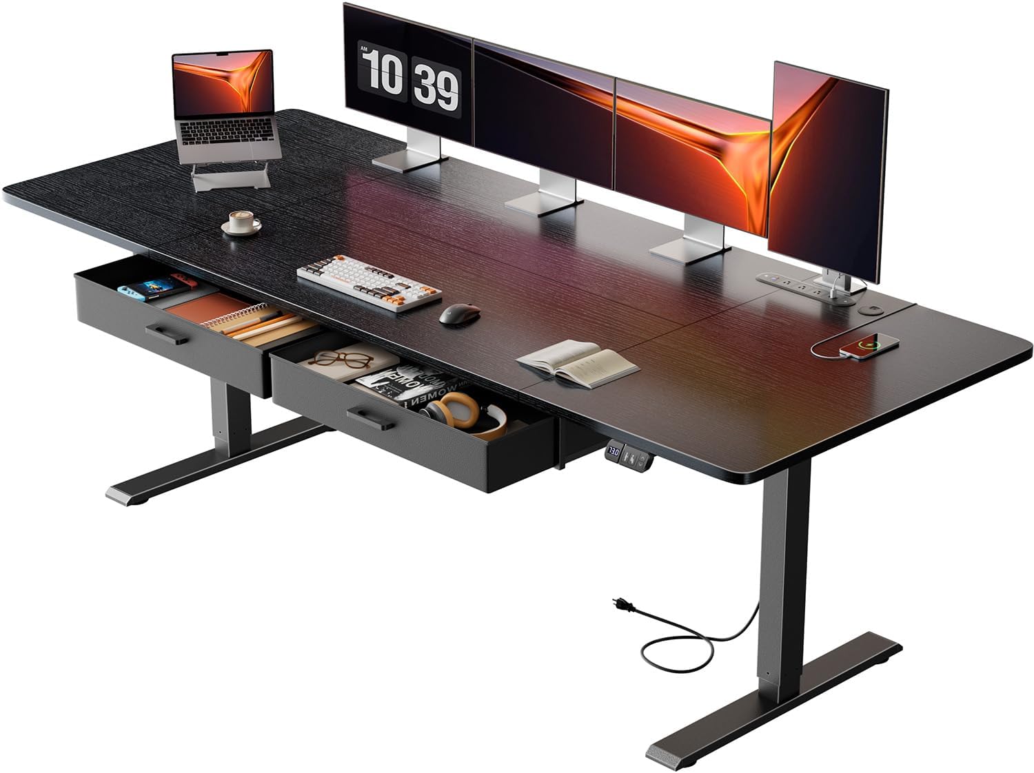 79×31.5 inches Electric Standing Desk with Drawers & Storage, Height Adjustable Desk with Power Outlets & USB Ports, Stand Up Desk, Sit Stand Desk for Home, Office
