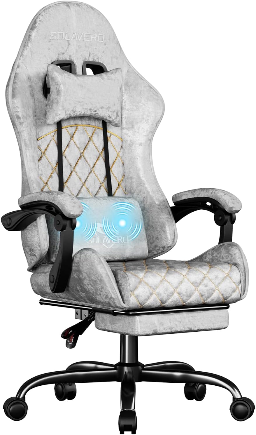 HLDIRECT Gaming Chair, Ergonomic Fabric Gamer Chair, Video Game Chair with Footrest and Massage Lumbar Cushion, Computer Office Chair
