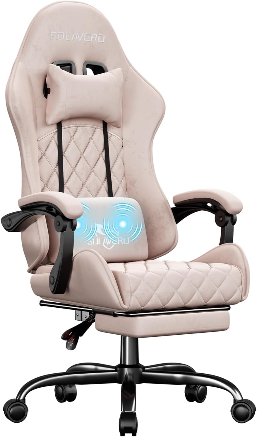 HLDIRECT Gaming Chair, Ergonomic Fabric Gamer Chair, Video Game Chair with Footrest and Massage Lumbar Cushion, Computer Office Chair