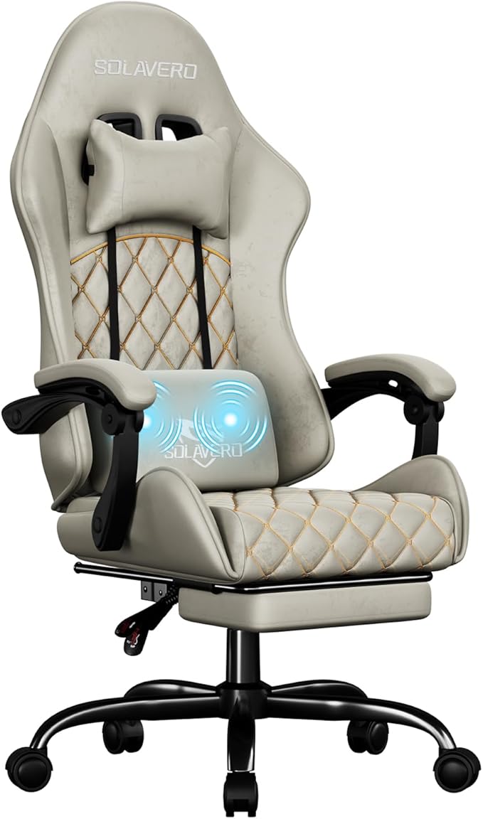 HLDIRECT Gaming Chair, Ergonomic Fabric Gamer Chair, Video Game Chair with Footrest and Massage Lumbar Cushion, Computer Office Chair