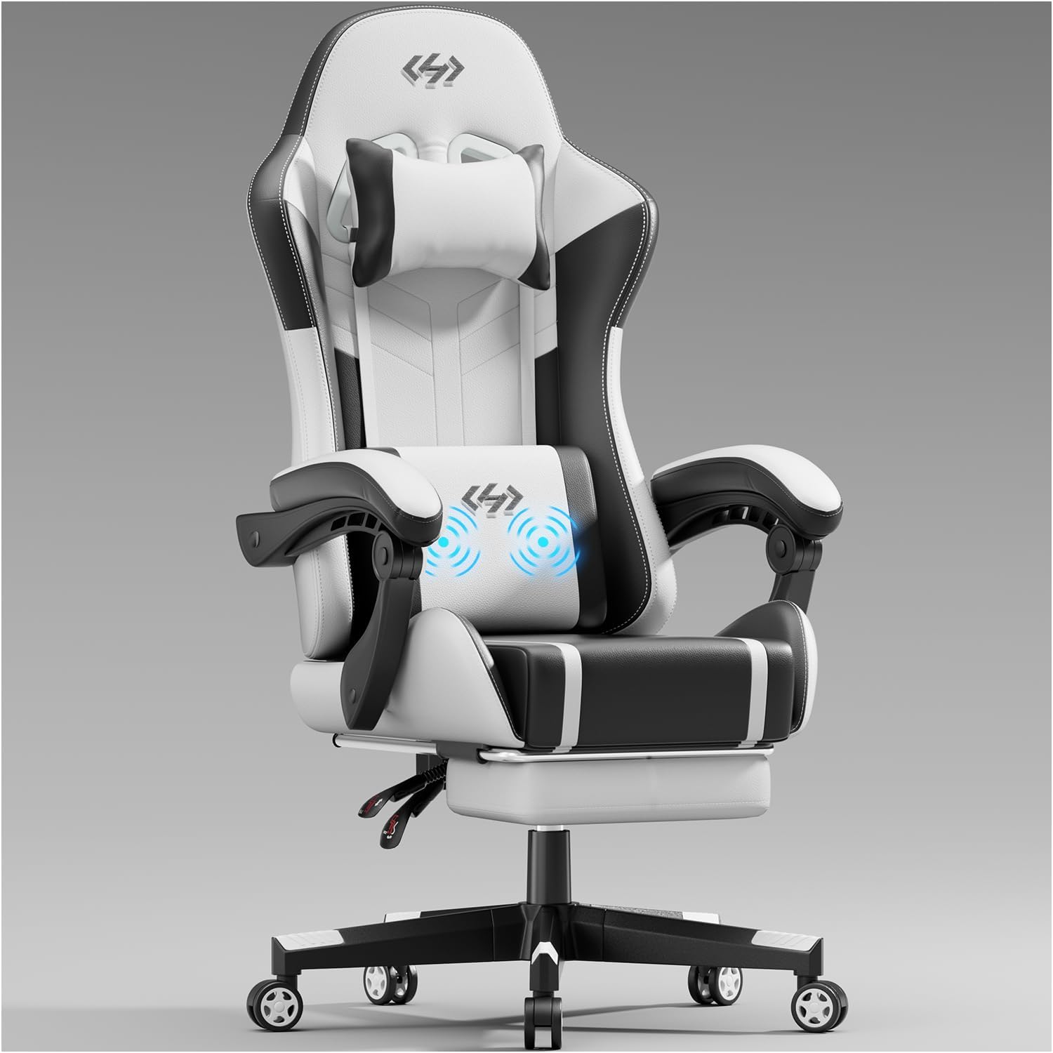 HLDIRECT Adjustable Gaming Chair with Footrest, 360°Swivel Computer Office Chair, Black & White