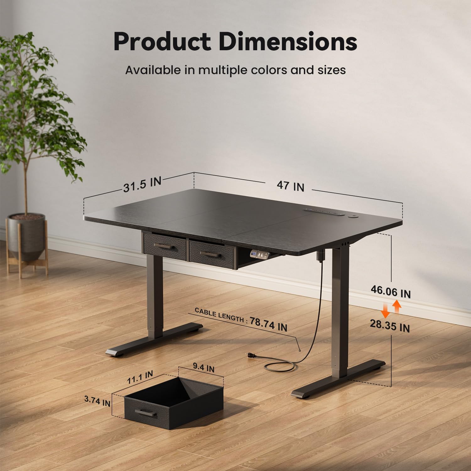 47×31.5 inches Electric Standing Desk with Drawers & Storage, Height Adjustable Desk with Power Outlets & USB Ports, Stand Up Desk, Sit Stand Desk for Home, Office
