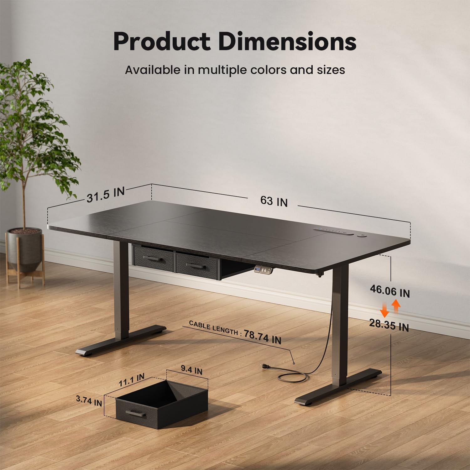 63×31.5 inches Electric Standing Desk with Drawers & Storage, Height Adjustable Desk with Power Outlets & USB Ports, Stand Up Desk, Sit Stand Desk for Home, Office