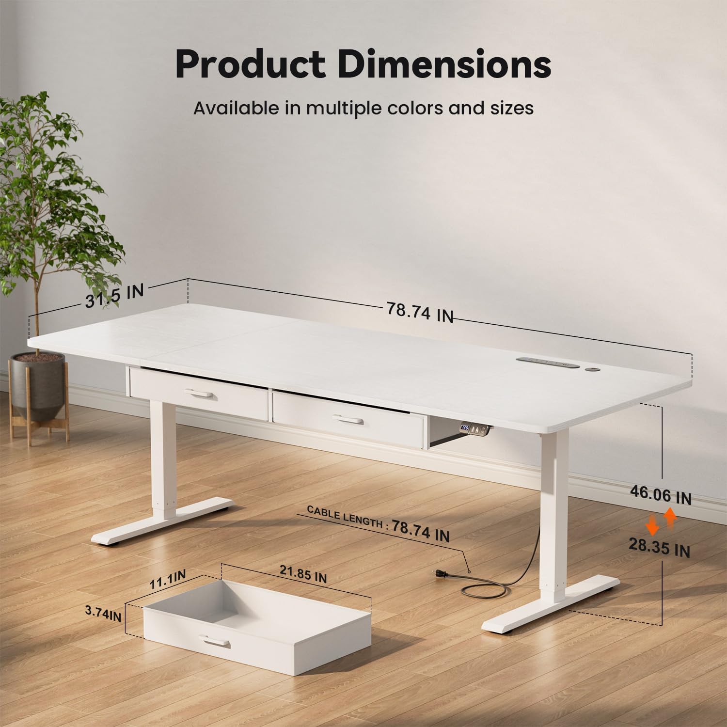 79×31.5 inches Electric Standing Desk with Drawers & Storage, Height Adjustable Desk with Power Outlets & USB Ports, Stand Up Desk, Sit Stand Desk for Home, Office