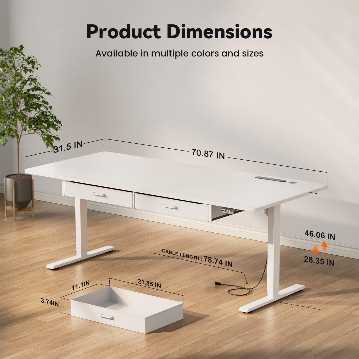 71×31.5 inches Electric Standing Desk with Drawers & Storage, Height Adjustable Desk with Power Outlets & USB Ports, Stand Up Desk, Sit Stand Desk for Home, Office