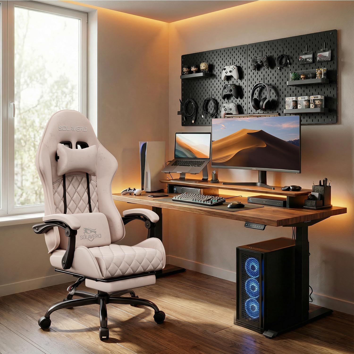 HLDIRECT Gaming Chair, Ergonomic Fabric Gamer Chair, Video Game Chair with Footrest and Massage Lumbar Cushion, Computer Office Chair