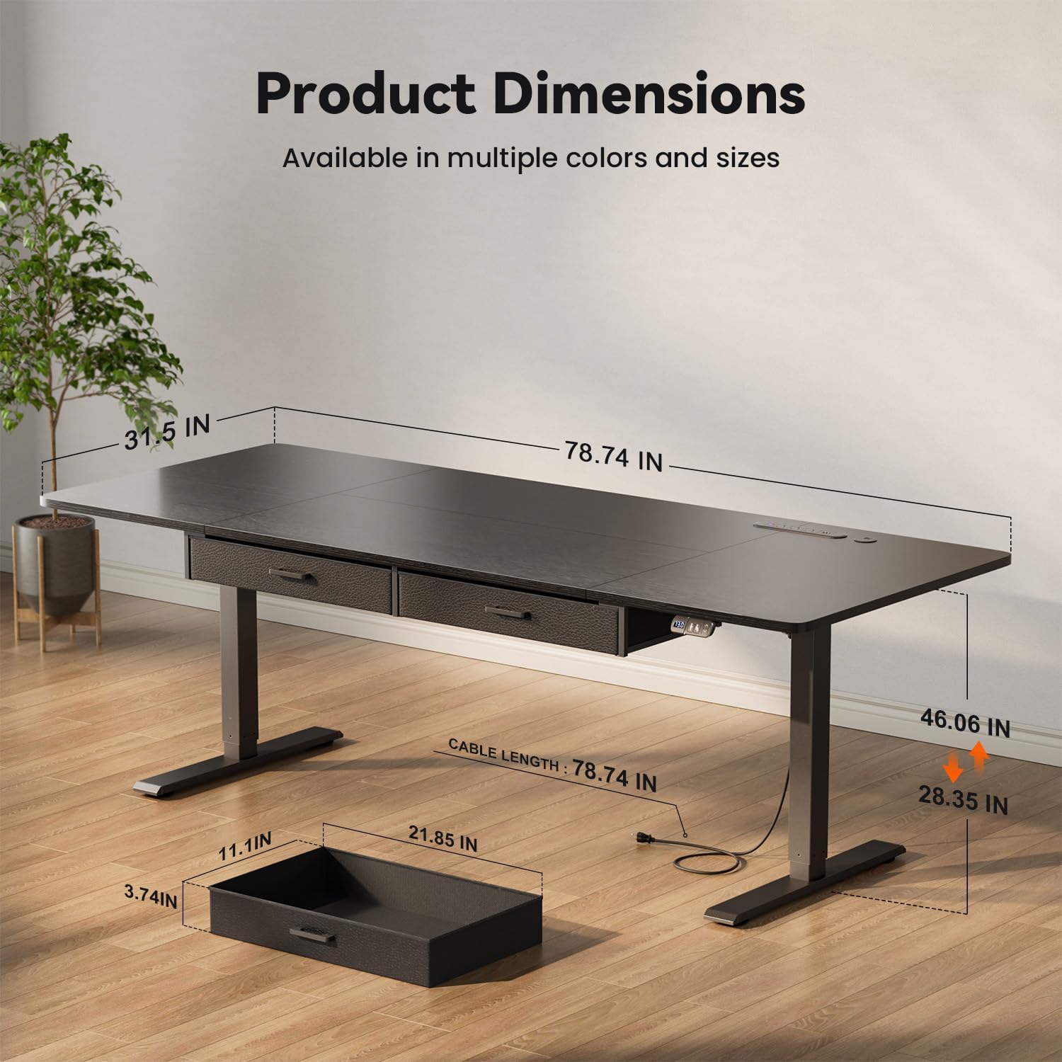 79×31.5 inches Electric Standing Desk with Drawers & Storage, Height Adjustable Desk with Power Outlets & USB Ports, Stand Up Desk, Sit Stand Desk for Home, Office