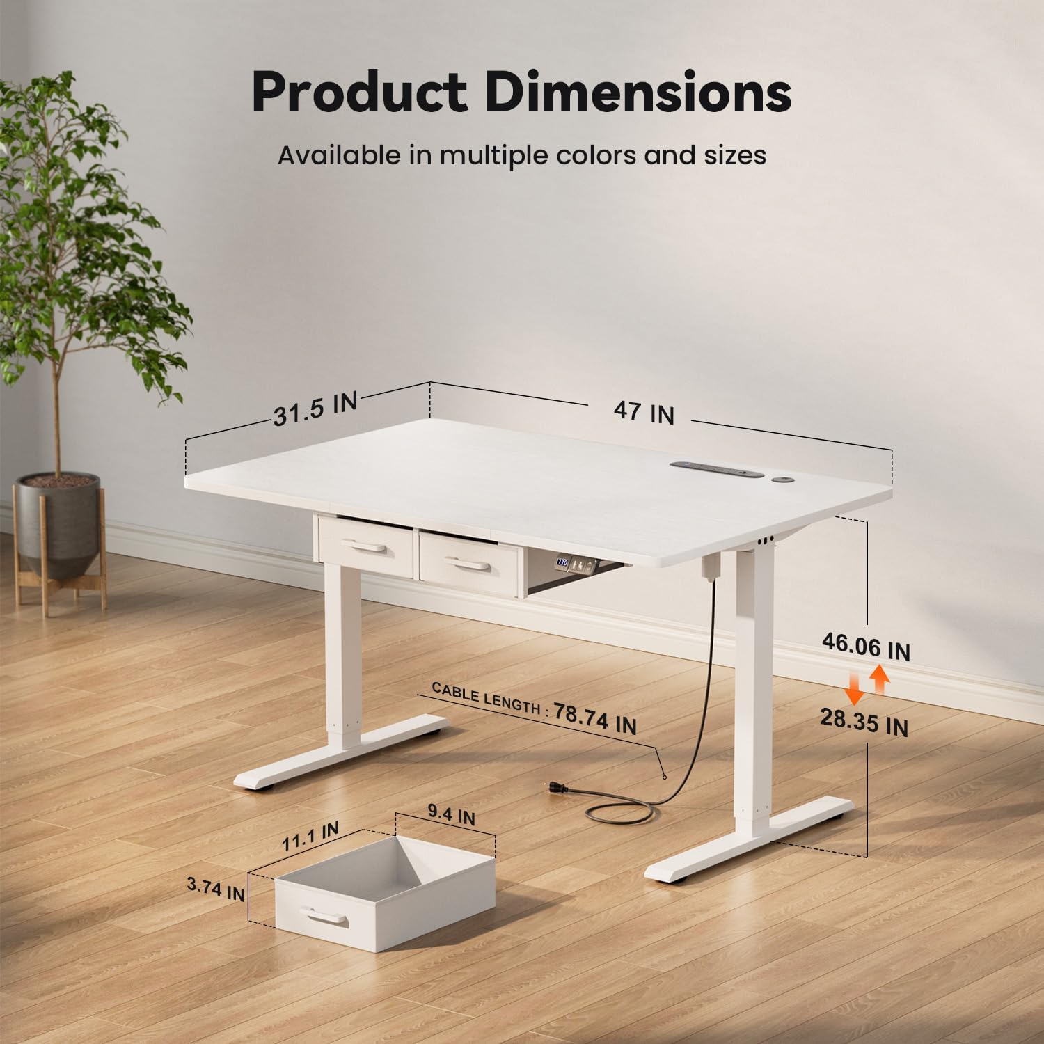 47×31.5 inches Electric Standing Desk with Drawers & Storage, Height Adjustable Desk with Power Outlets & USB Ports, Stand Up Desk, Sit Stand Desk for Home, Office