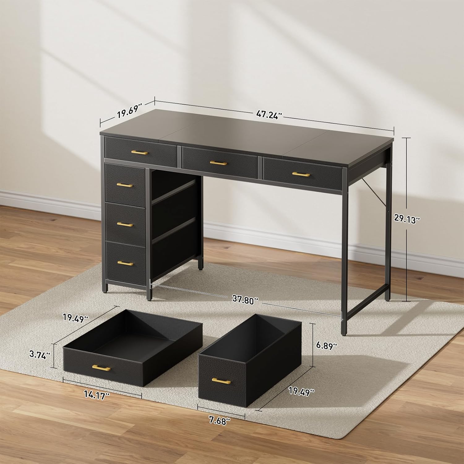 HLDIRECT 47 inch Computer Desk with 6 Drawers, Reversible Home Office Desk with Storage, Office Desk for Home Office, Writing, Study, Work, Living Room