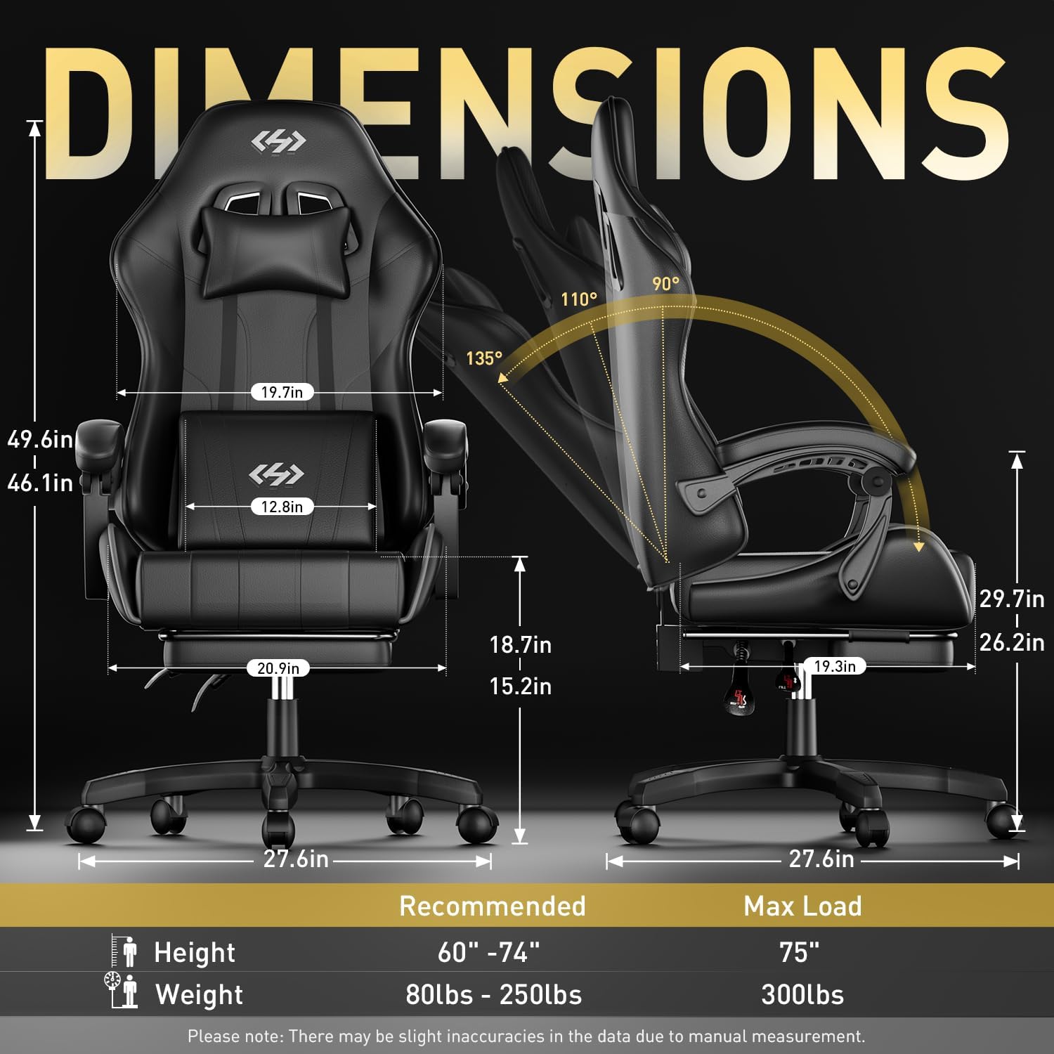 HLDIRECT Gaming Chair with Footrest, Computer Chair with Lumbar for Adults