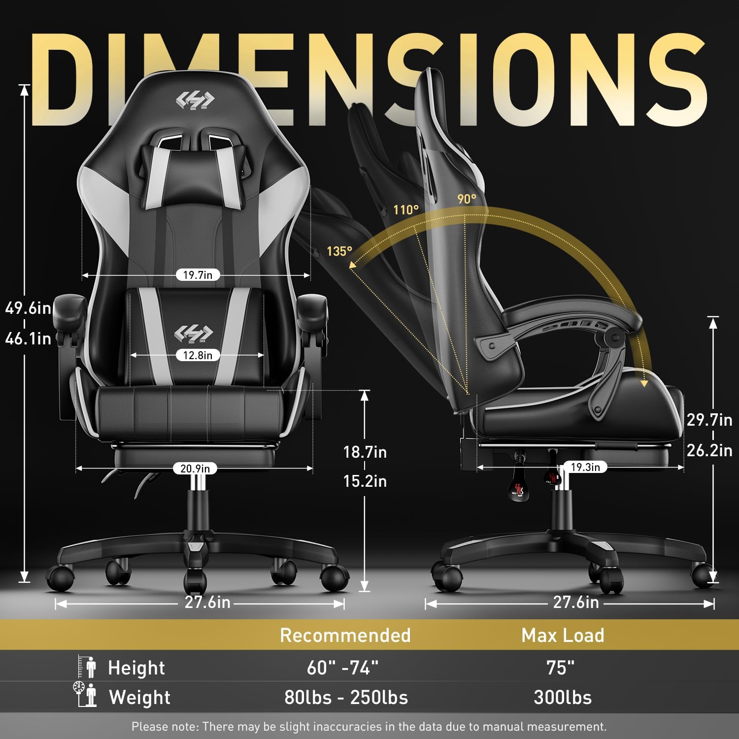 HLDIRECT Gaming Chair with Footrest, Computer Chair with Lumbar for Adults