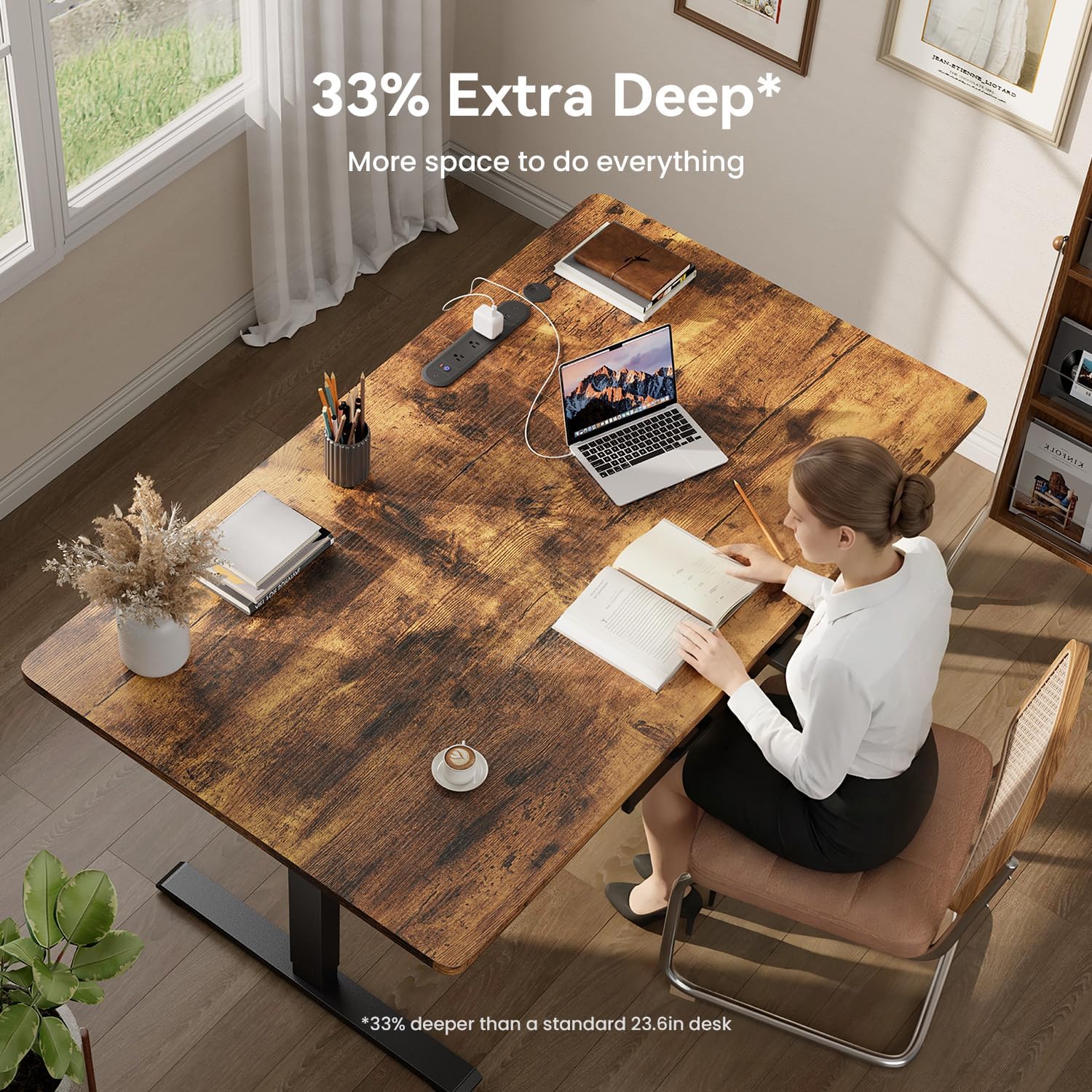 47×31.5 inches Electric Standing Desk with Drawers & Storage, Height Adjustable Desk with Power Outlets & USB Ports, Stand Up Desk, Sit Stand Desk for Home, Office