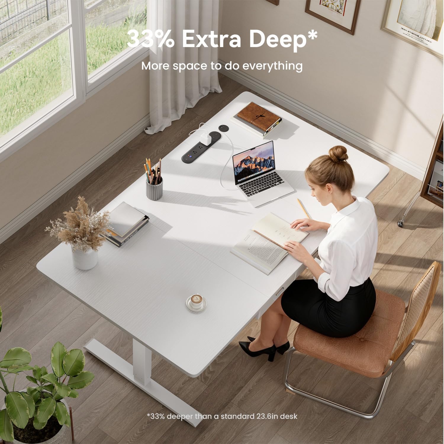 63×31.5 inches Electric Standing Desk with Drawers & Storage, Height Adjustable Desk with Power Outlets & USB Ports, Stand Up Desk, Sit Stand Desk for Home, Office