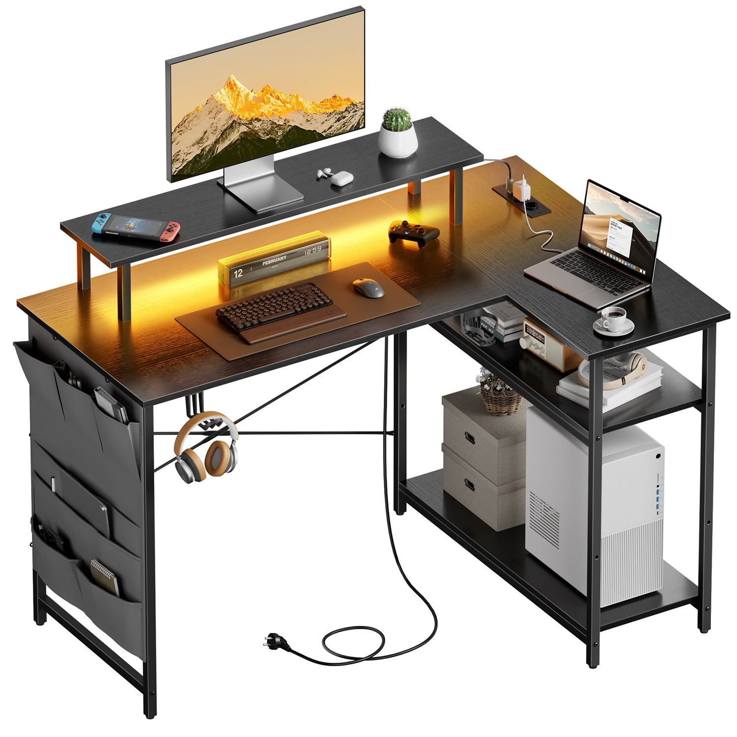 HLDIRECT 43 Inch L Shaped Computer Desk with Power Outlet for Adults