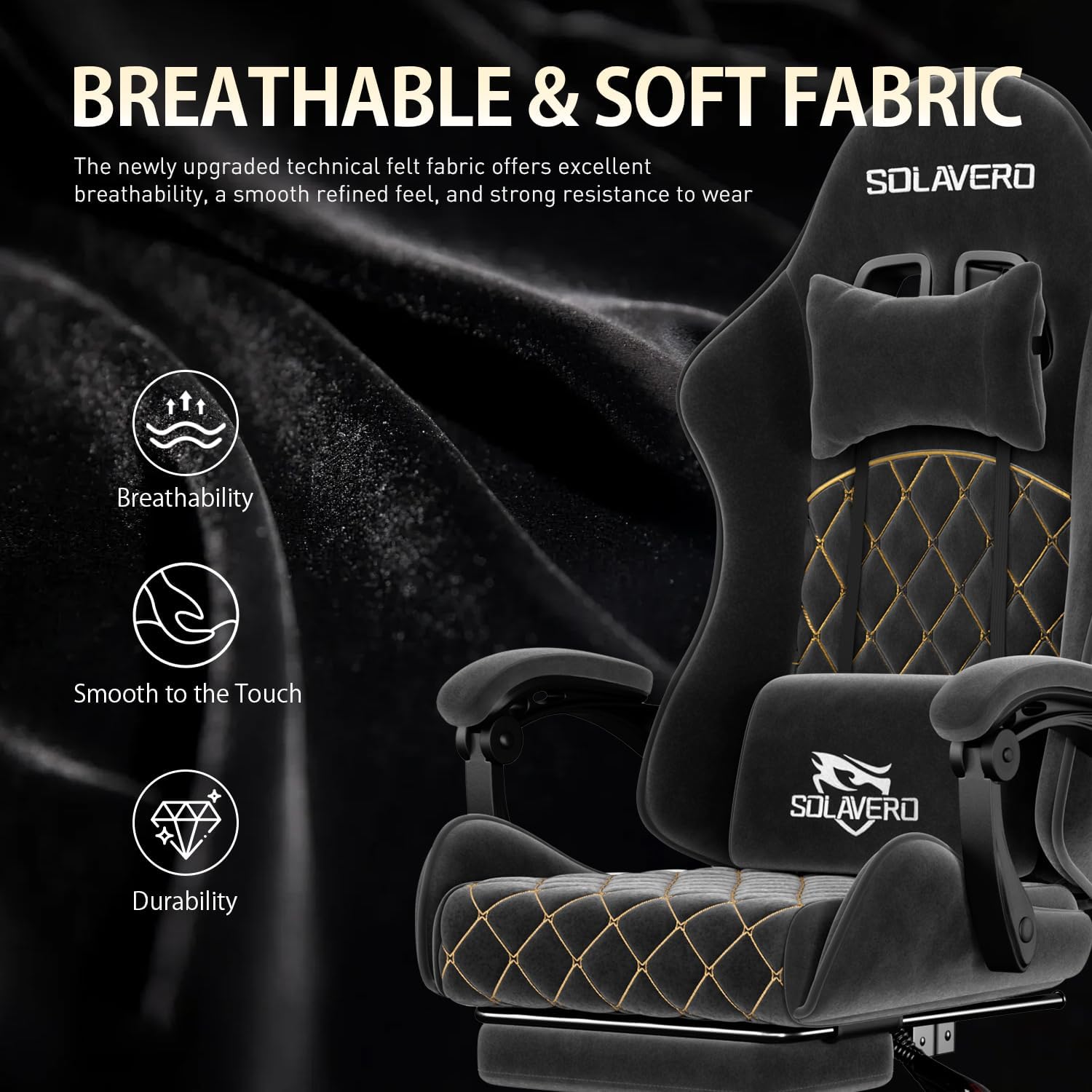 HLDIRECT Gaming Chair, Ergonomic Fabric Gamer Chair, Video Game Chair with Footrest and Massage Lumbar Cushion, Computer Office Chair