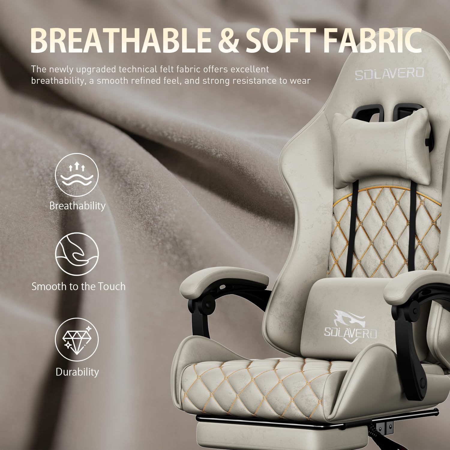 HLDIRECT Gaming Chair, Ergonomic Fabric Gamer Chair, Video Game Chair with Footrest and Massage Lumbar Cushion, Computer Office Chair