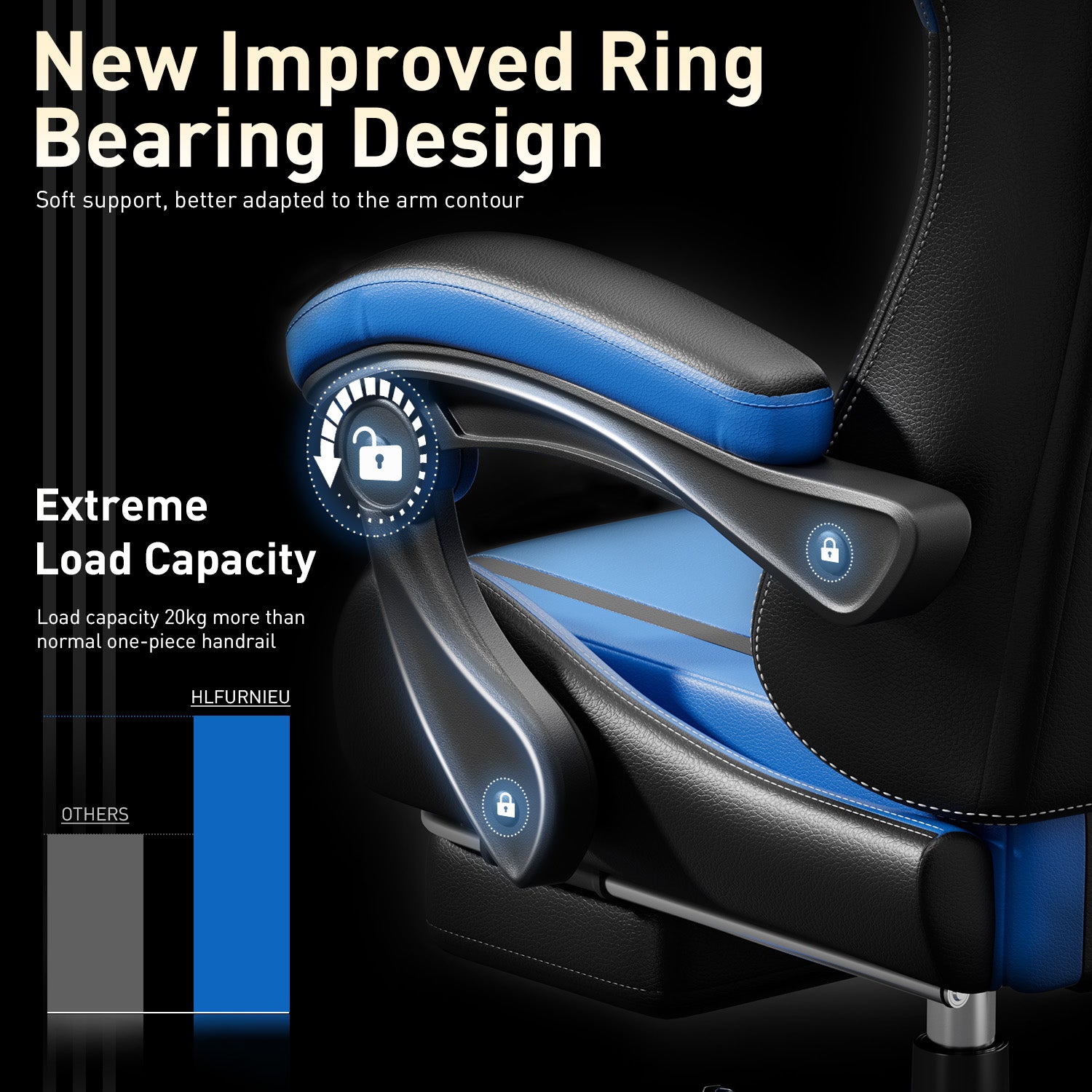 HLDIRECT Gaming Chair with Pocket Spring Cushion, Video Game Chair, Ergonomic Computer Chair for Adults, Black & Blue