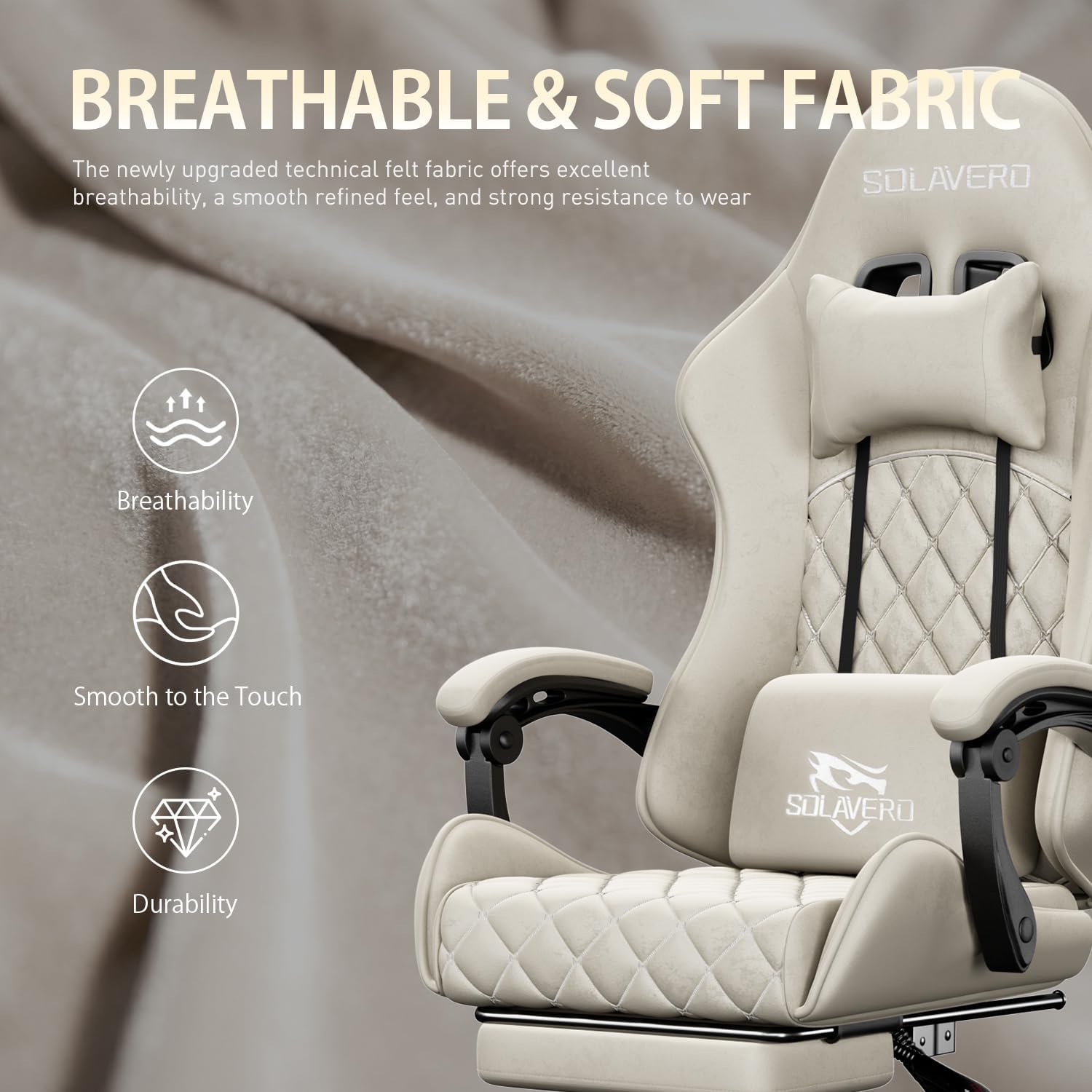 HLDIRECT Gaming Chair, Ergonomic Fabric Gamer Chair, Video Game Chair with Footrest and Massage Lumbar Cushion, Computer Office Chair