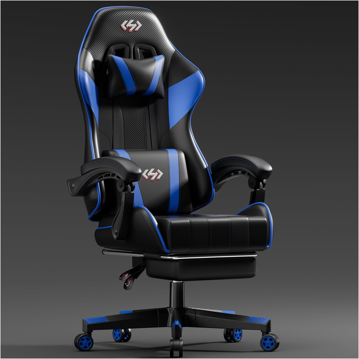 HLDIRECT Gaming Chair with Pocket Spring Cushion, Video Game Chair, Ergonomic Computer Chair for Adults, Black & Blue