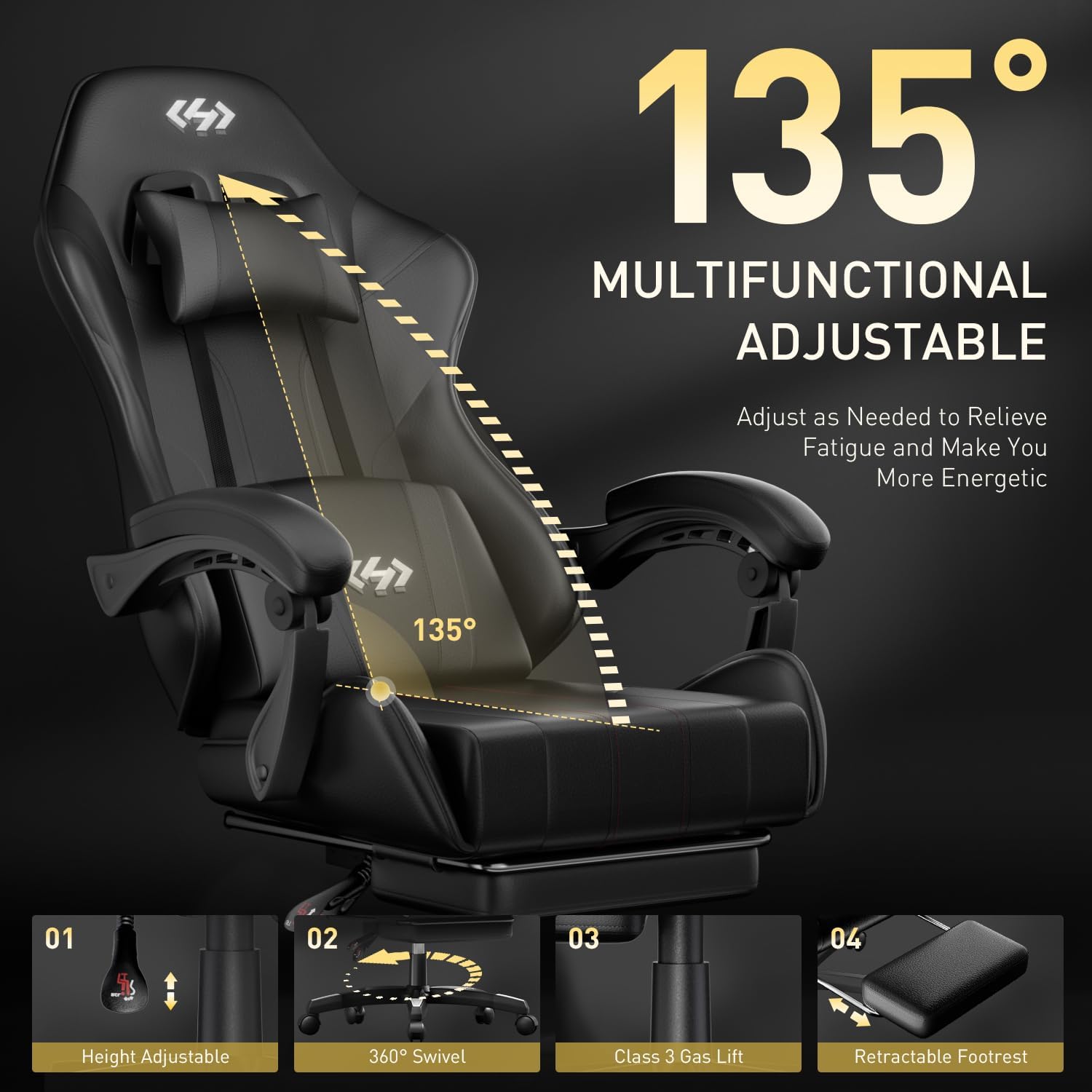 HLDIRECT Gaming Chair with Footrest, Computer Chair with Lumbar for Adults