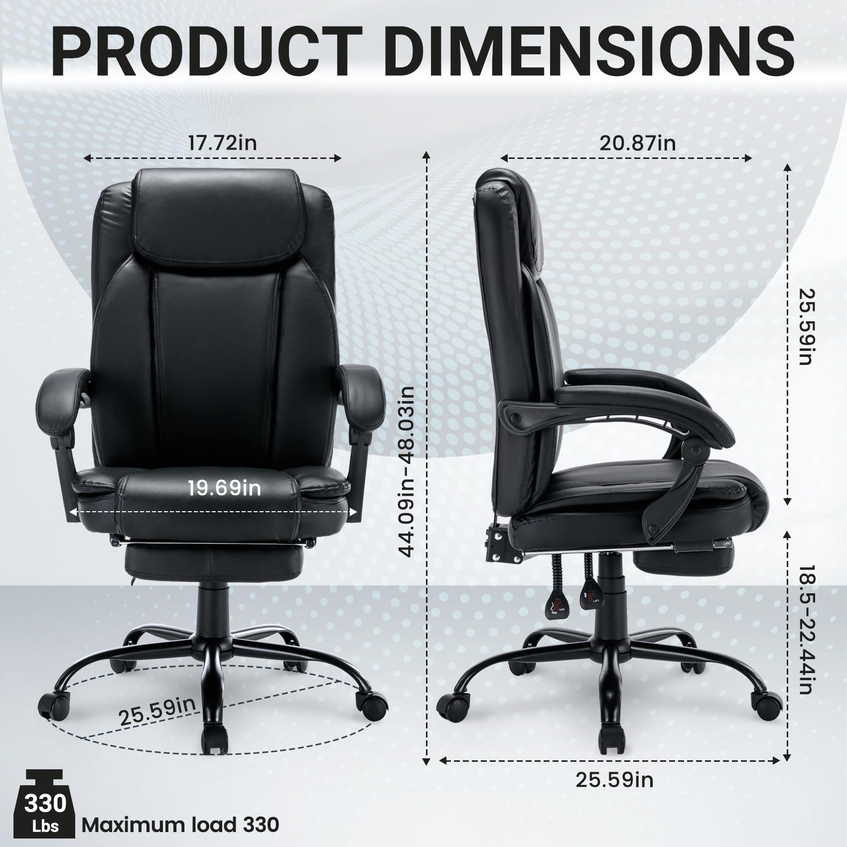 HLDIRECT Office Chair with Footrest, Comfortable Desk Chair with Padded Armrests and Adjustable Height, Black