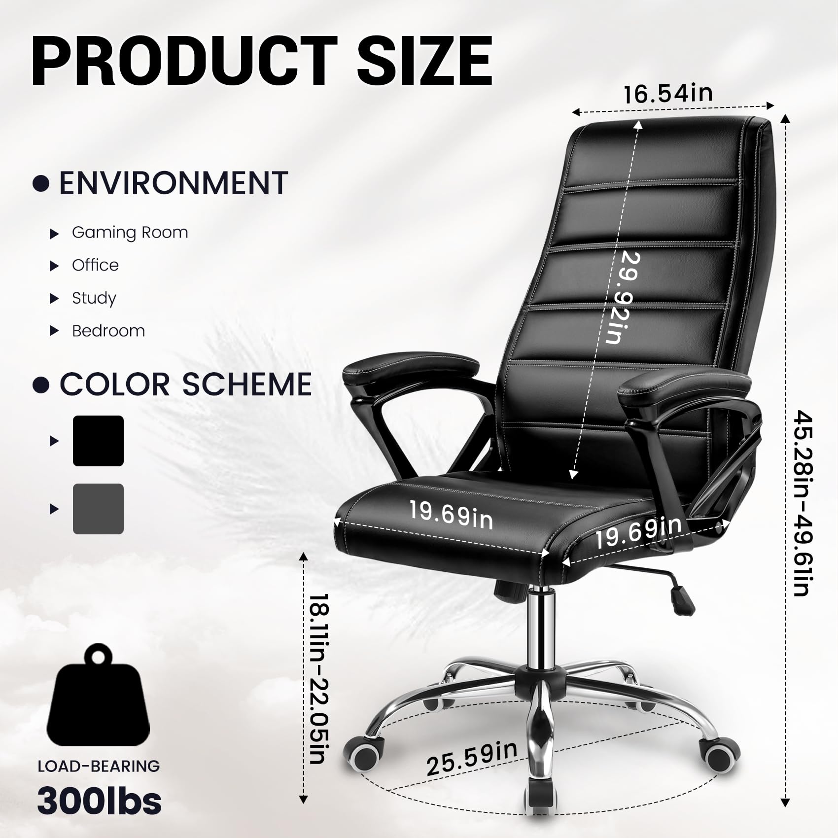 HLDIRECT Adjustable Height with Swivel Wheels, Swivel PU Leather Office Chair