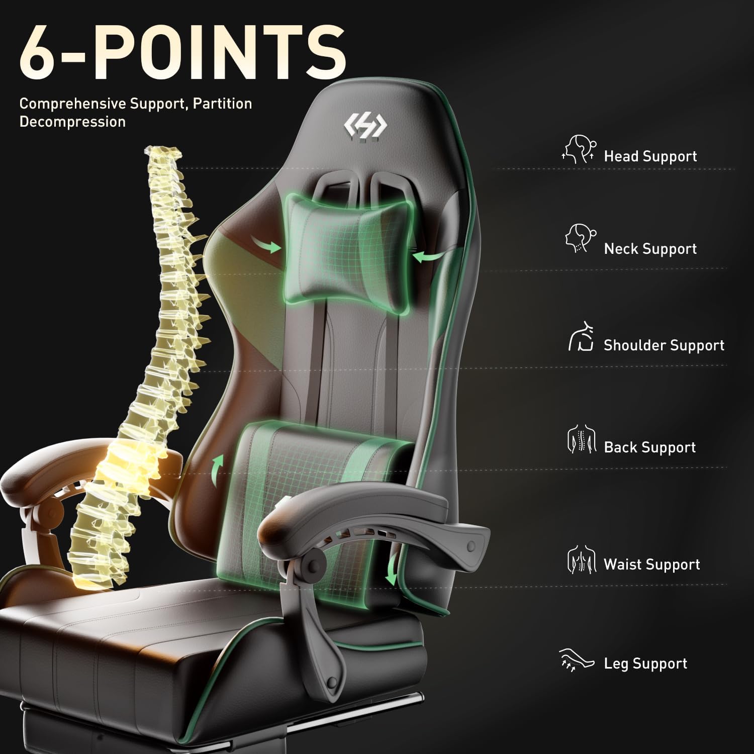 HLDIRECT Gaming Chair with Footrest, Computer Chair with Lumbar for Adults