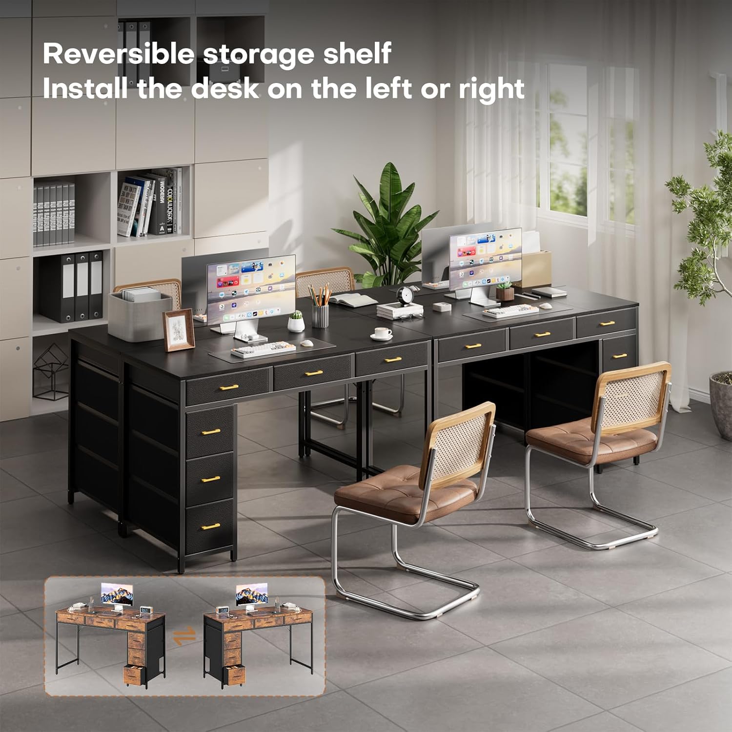 HLDIRECT 47 inch Computer Desk with 6 Drawers, Reversible Home Office Desk with Storage, Office Desk for Home Office, Writing, Study, Work, Living Room