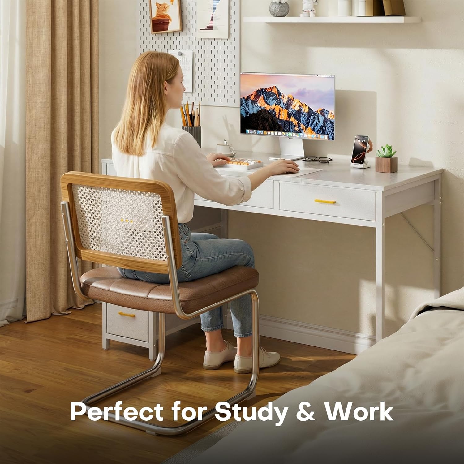 HLDIRECT 47 inch Computer Desk with 6 Drawers, Reversible Home Office Desk with Storage, Office Desk for Home Office, Writing, Study, Work, Living Room