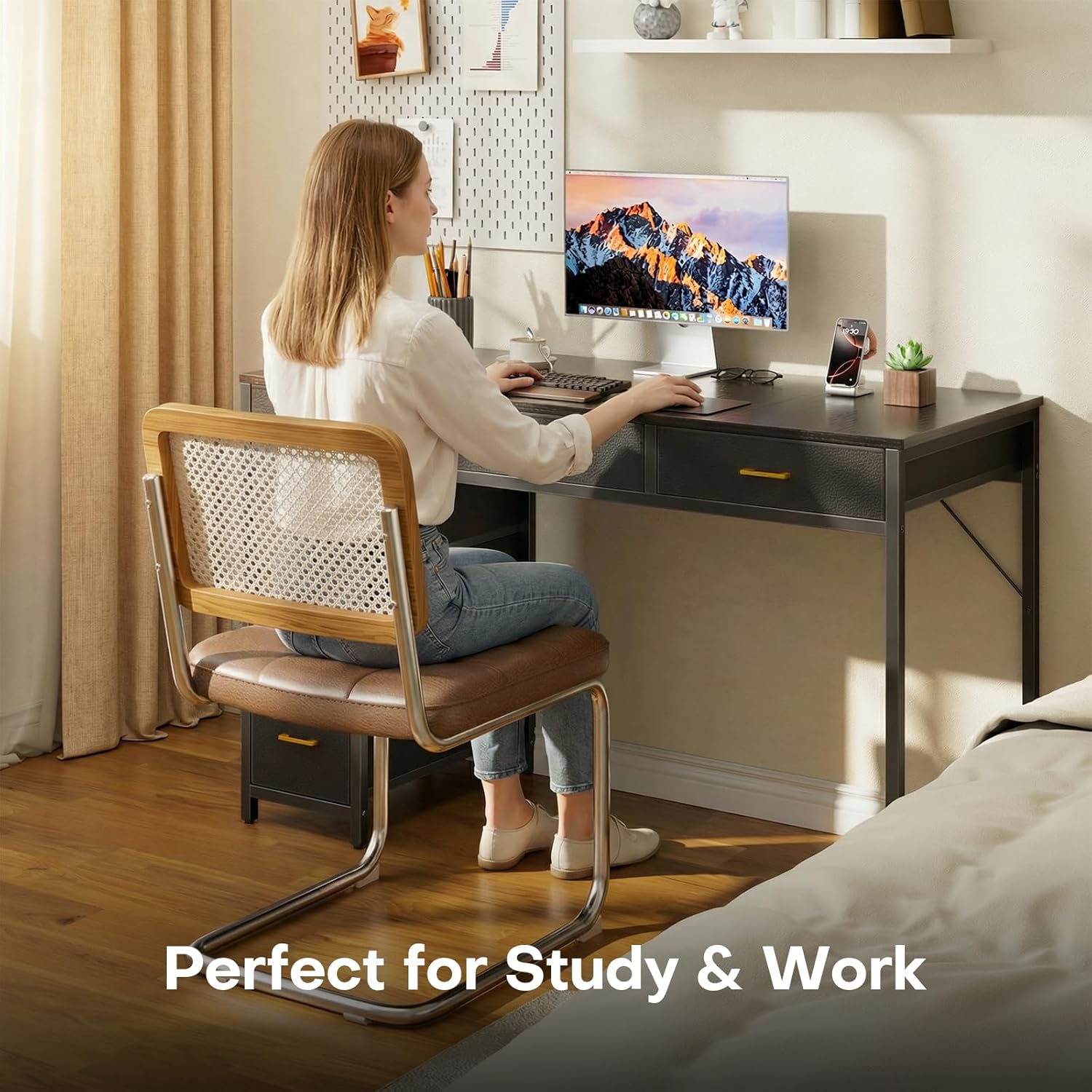 HLDIRECT 47 inch Computer Desk with 6 Drawers, Reversible Home Office Desk with Storage, Office Desk for Home Office, Writing, Study, Work, Living Room