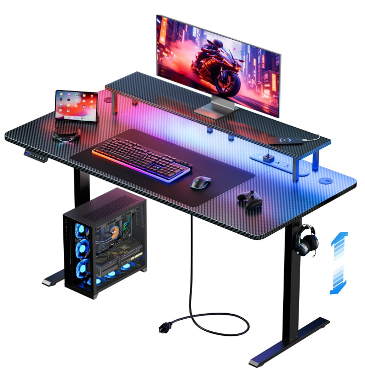 HLDIRECT Electric Height Adjustable Table Gaming Desk Gamer Desk Computer Table Ergonomic Office Black