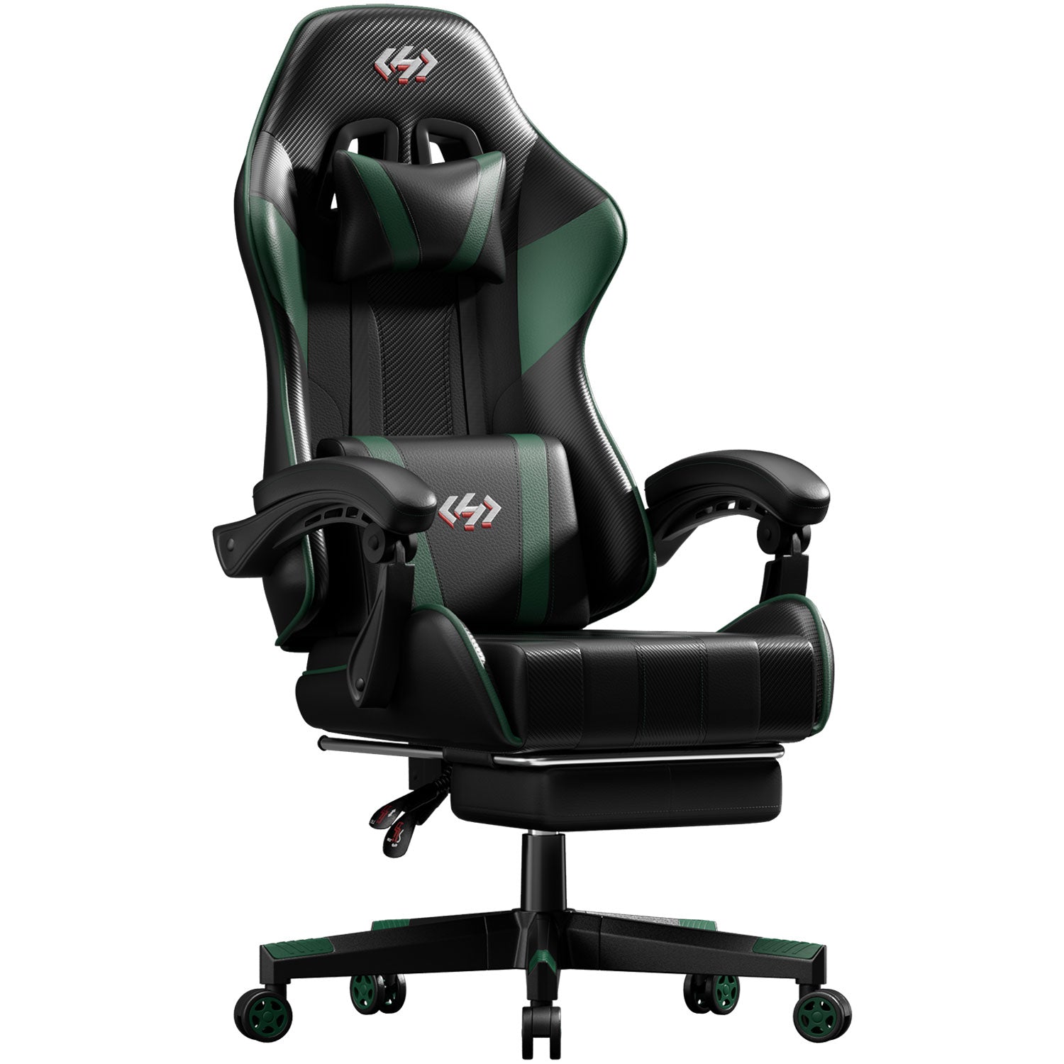 Gaming Chair with Pocket Spring Cushion, Video Game Chair, Gaming Computer Chair, Ergonomic Chairs with Headrest and Lumbar Support for Adults, Swivel PU Leather Office Chair, Black & Green