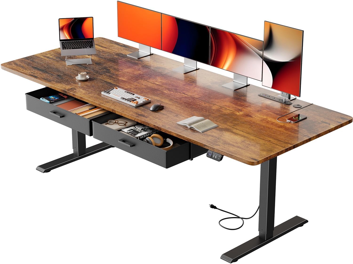 79×31.5 inches Electric Standing Desk with Drawers & Storage,  Height Adjustable Desk with Power Outlets & USB Ports, Stand Up Desk, Sit Stand Desk for Home, Office