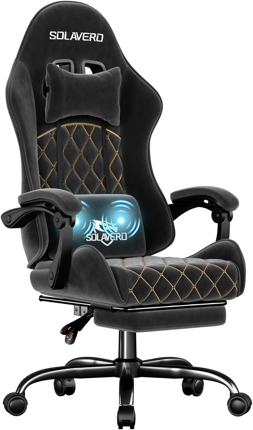 HLDIRECT Gaming Chair, Ergonomic Fabric Gamer Chair, Video Game Chair with Footrest and Massage Lumbar Cushion, Computer Office Chair