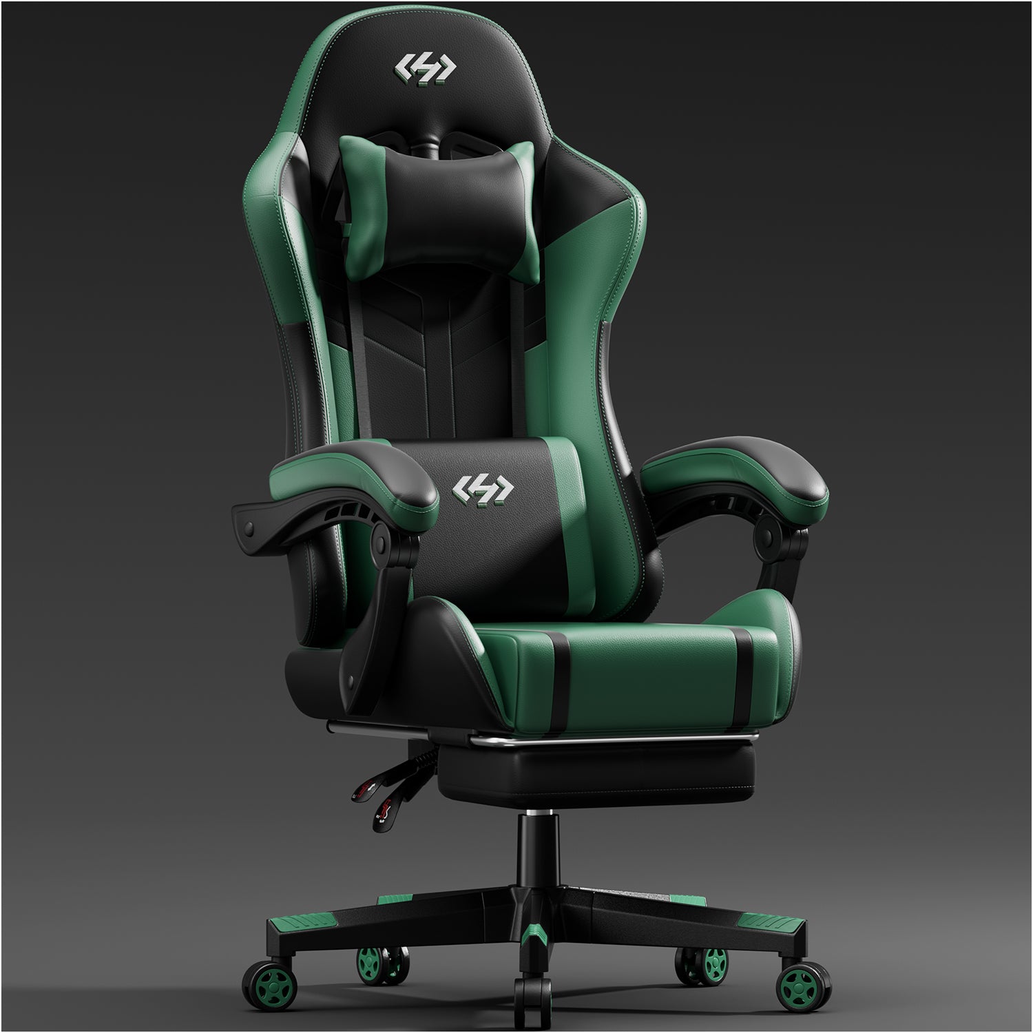 HLDIRECT Gaming Chair with Pocket Spring Cushion, Video Game Chair, Gaming Computer Chair, Ergonomic Chairs for Adults with Headrest and Lumbar Support, Swivel PU Leather Office Chair, Green