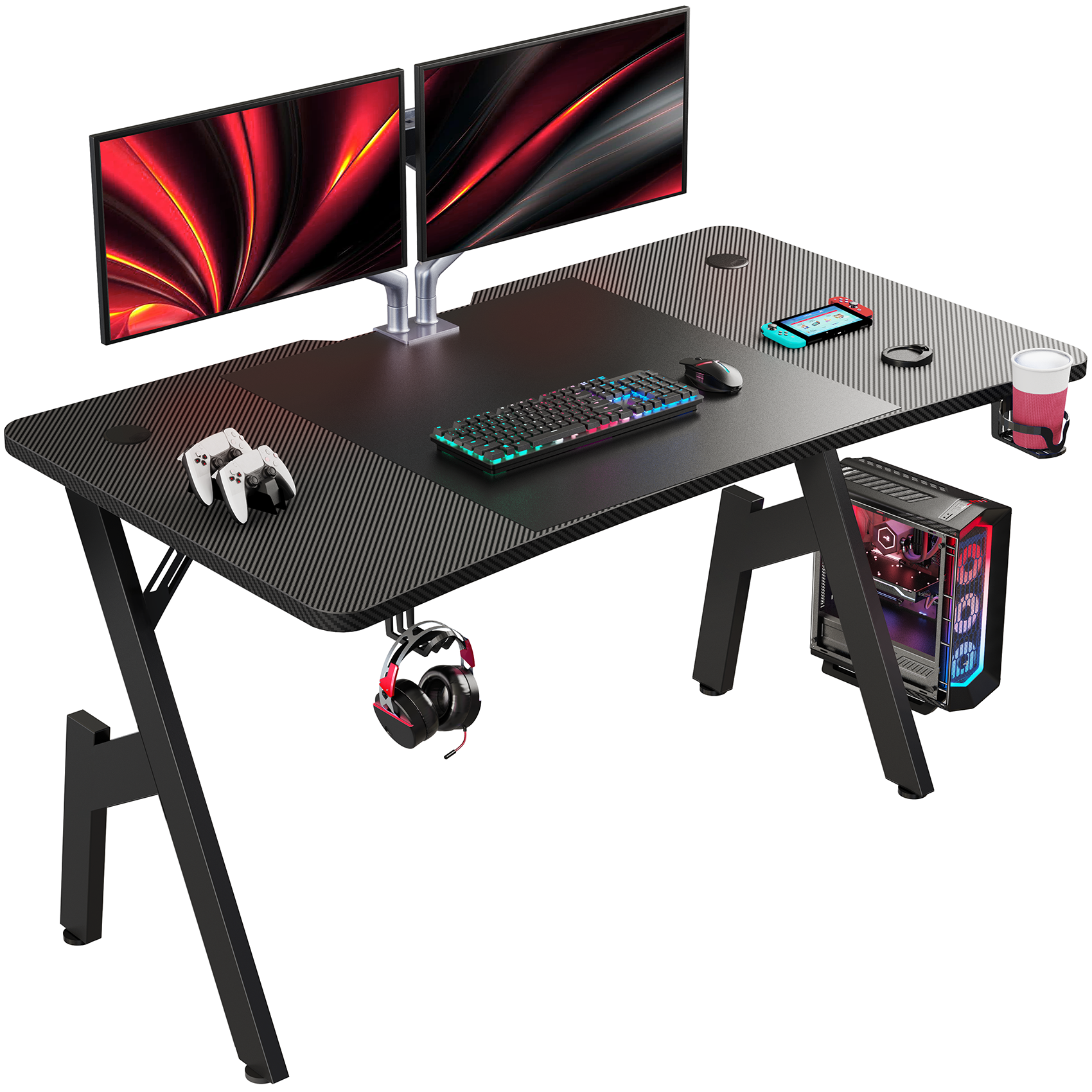 HLDIRECT 47 Inch Gaming Desk with Cup Holder & Headphone Hook