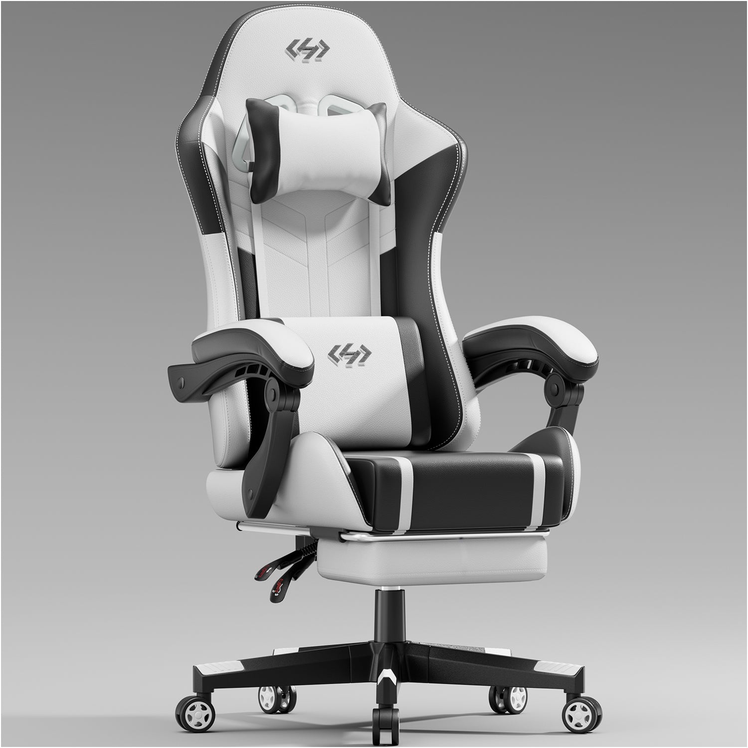 HLDIRECT Gaming Chair with Pocket Spring Cushion, Video Game Chair, Gaming Computer Chair, Ergonomic Chairs for Adults with Headrest and Lumbar Support, Swivel PU Leather Office Chair, White