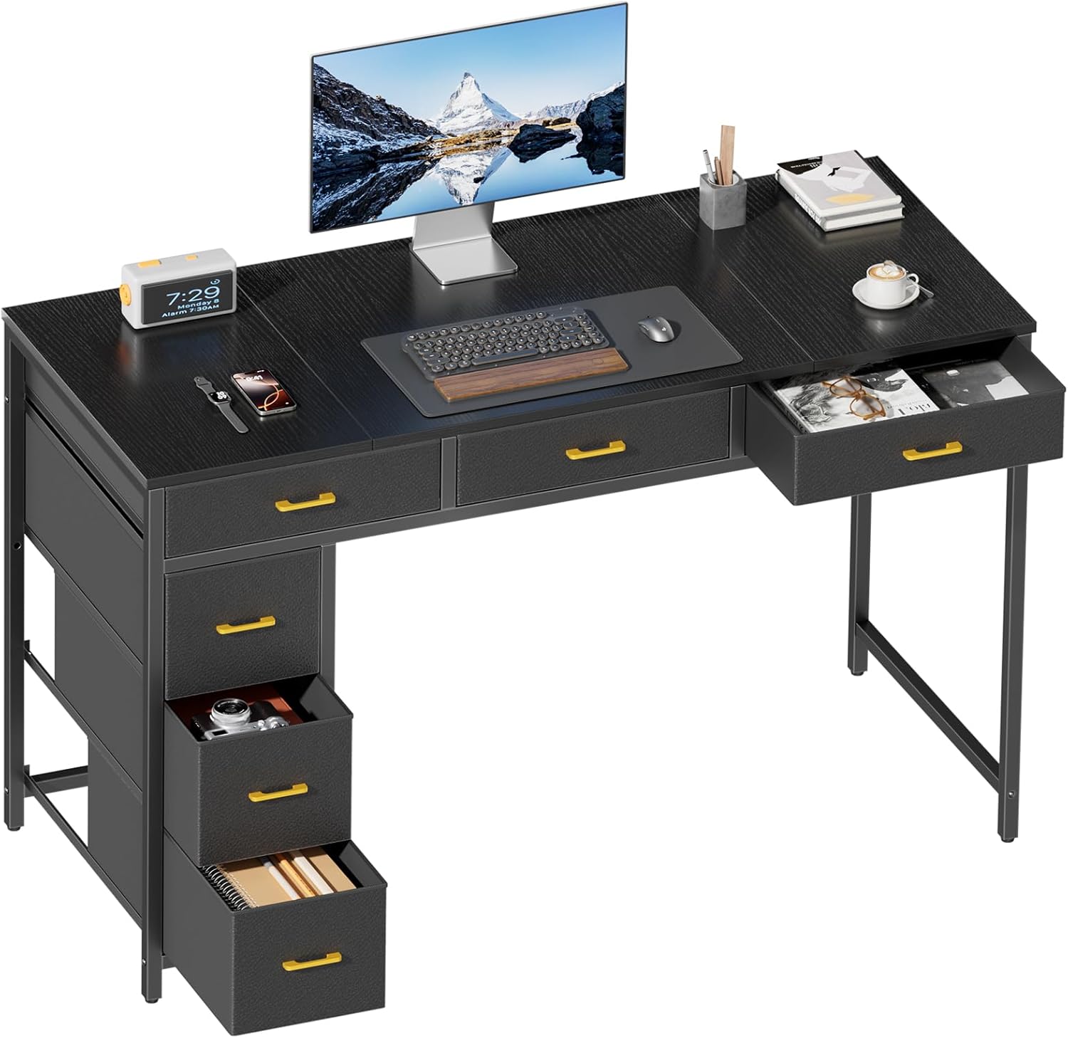 HLDIRECT 47 inch Computer Desk with 6 Drawers, Reversible Home Office Desk with Storage, Office Desk for Home Office, Writing, Study, Work, Living Room