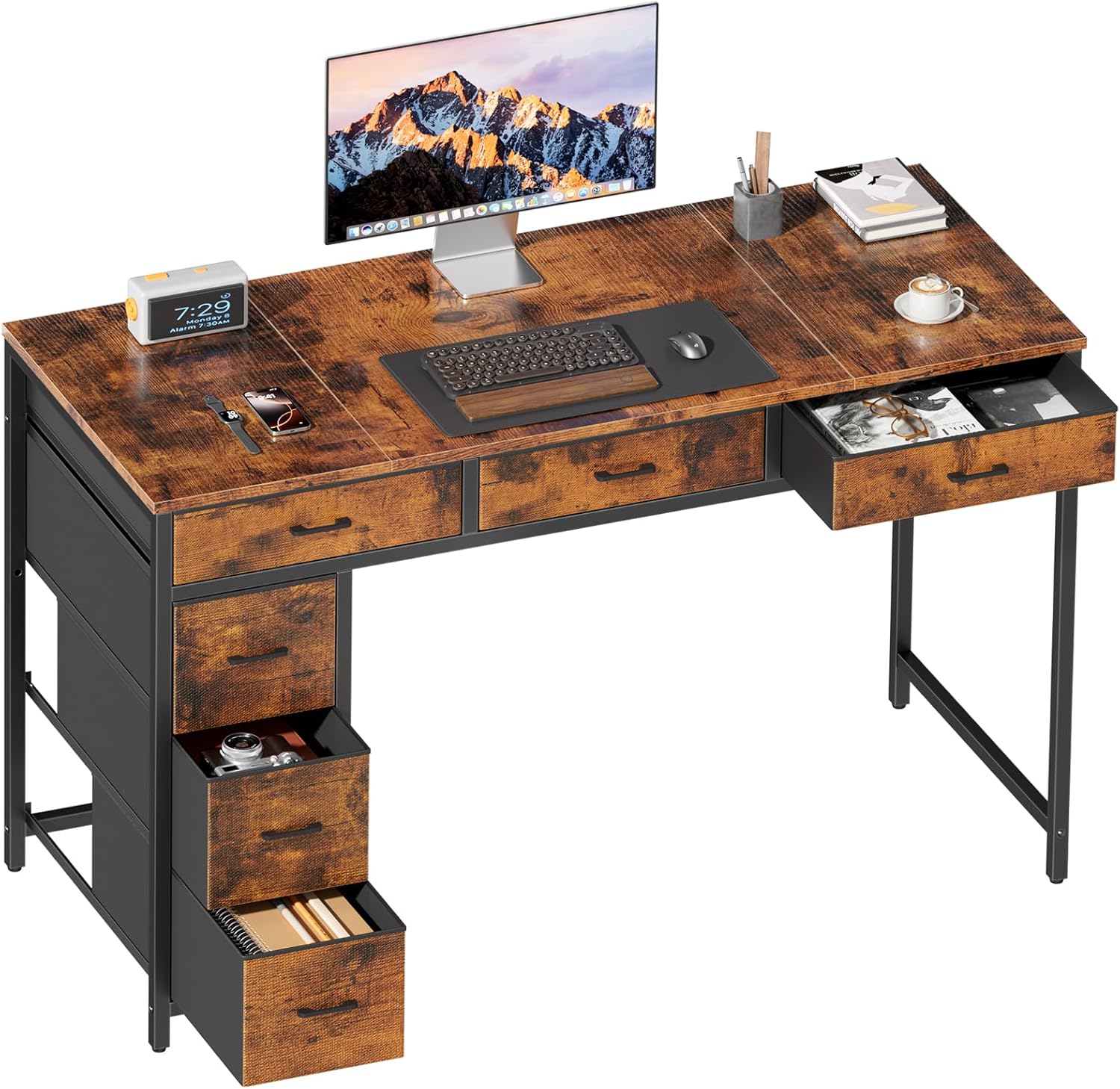 HLDIRECT 47 inch Computer Desk with 6 Drawers, Reversible Home Office Desk with Storage, Office Desk for Home Office, Writing, Study, Work, Living Room