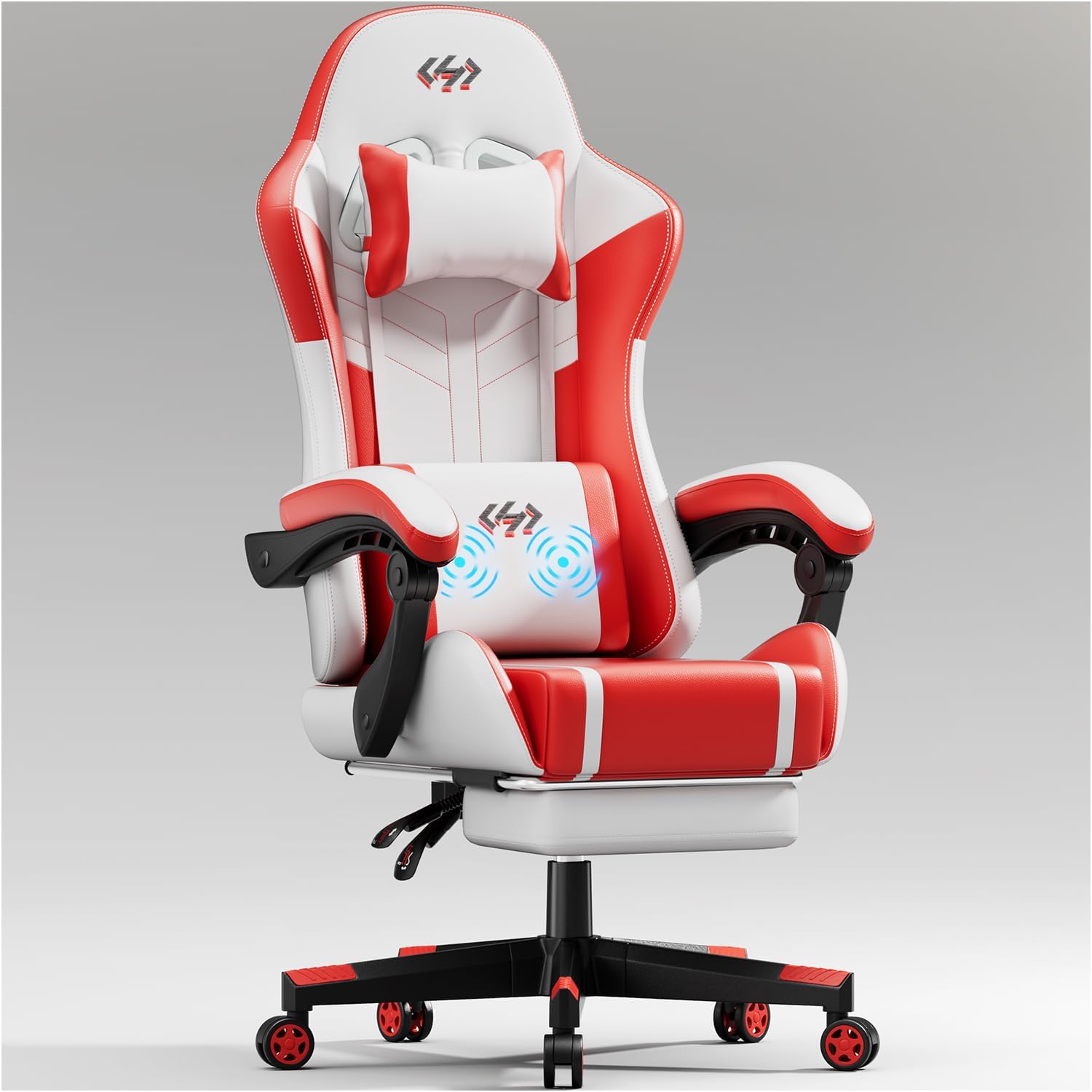 HLDIRECT Gaming Chair Adjustable Backrest Office Chair, White & Red