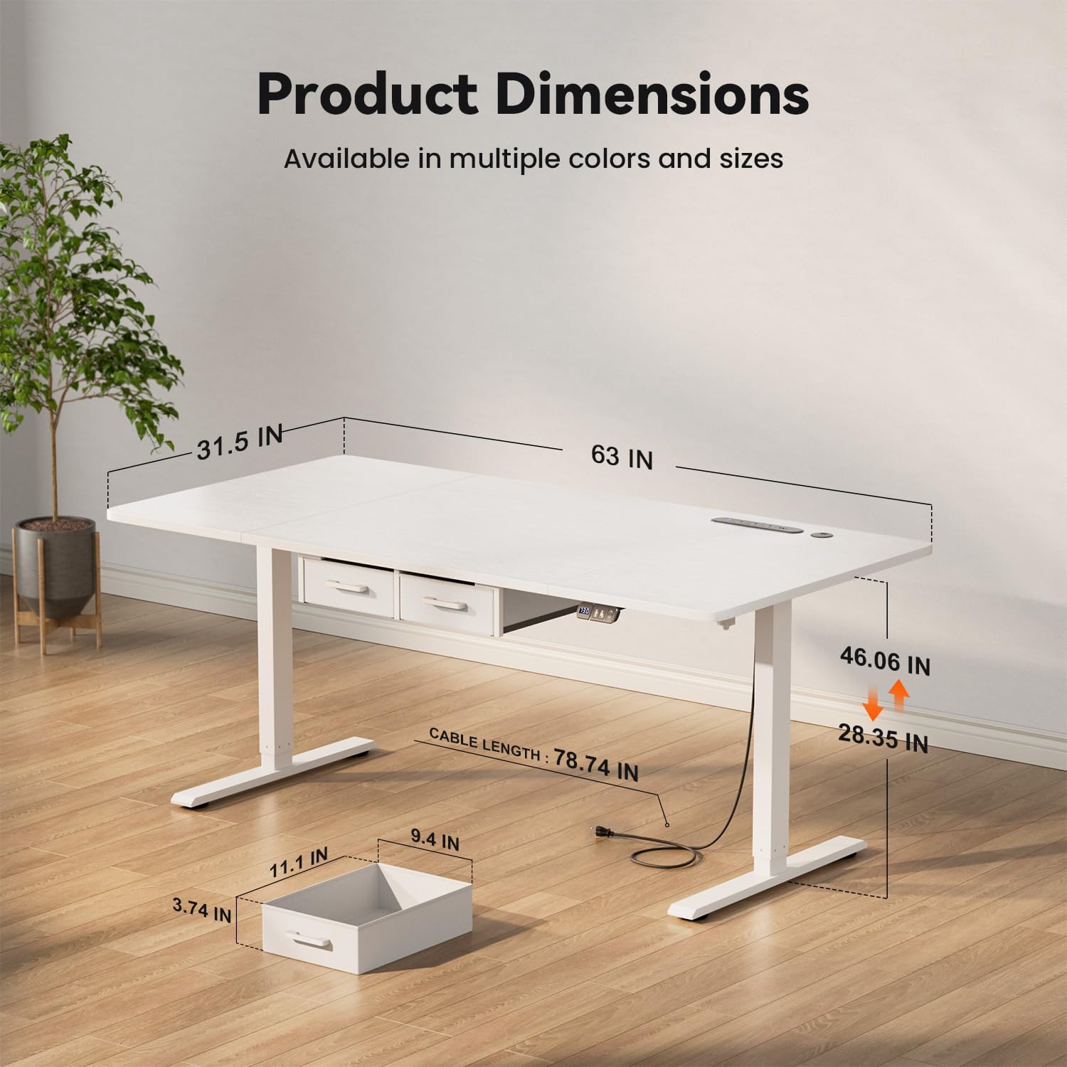 63×31.5 inches Electric Standing Desk with Drawers & Storage,  Height Adjustable Desk with Power Outlets & USB Ports, Stand Up Desk, Sit Stand Desk for Home, Office