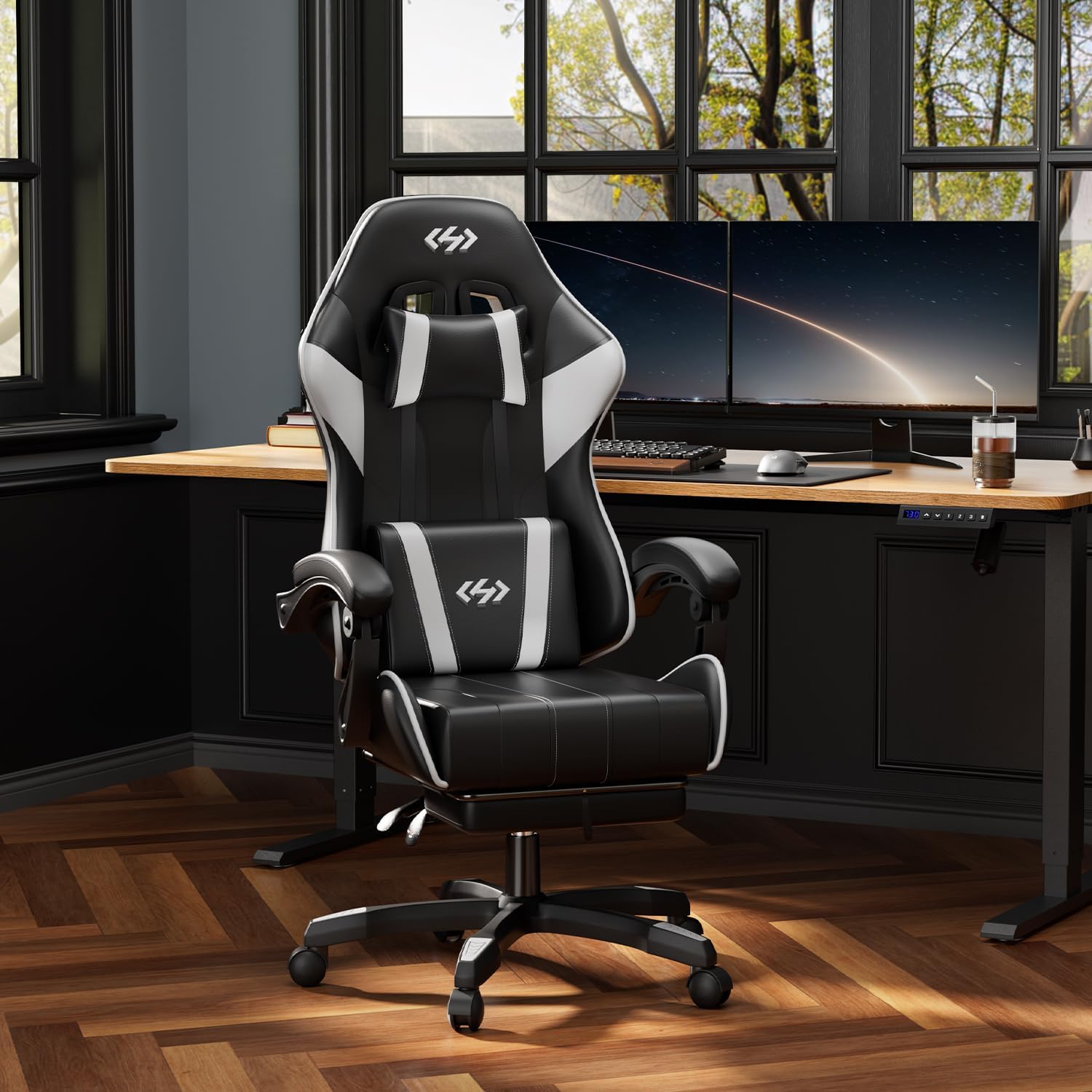 HLDIRECT Gaming Chair with Footrest, Computer Chair with Lumbar for Adults