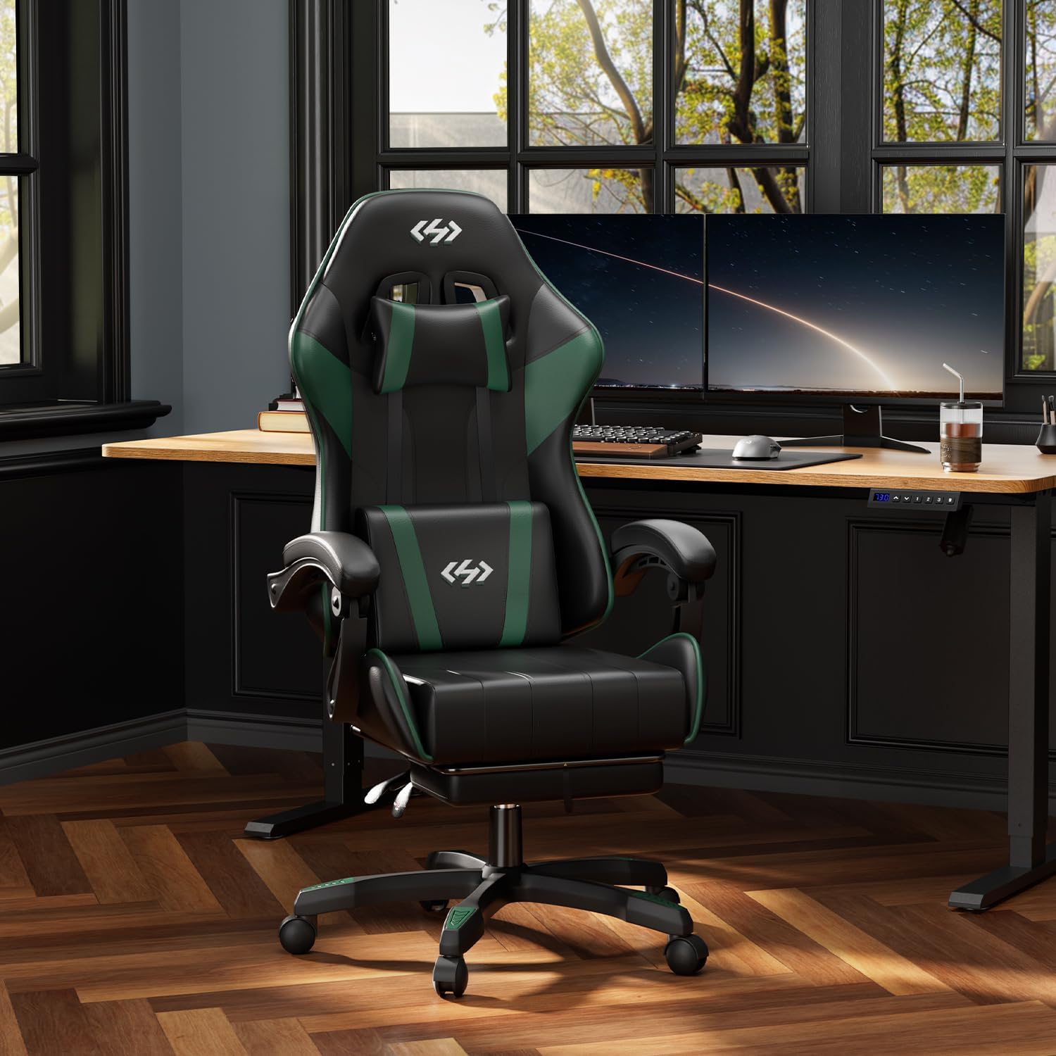 HLDIRECT Gaming Chair with Footrest, Computer Chair with Lumbar for Adults
