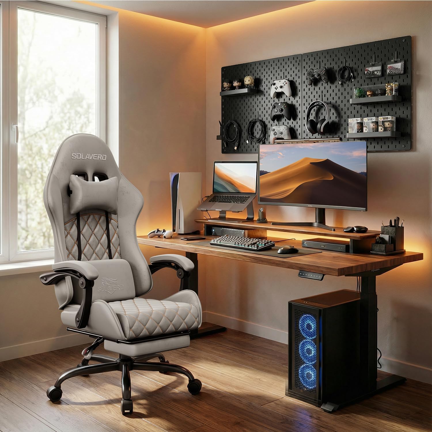HLDIRECT Gaming Chair, Ergonomic Fabric Gamer Chair, Video Game Chair with Footrest and Massage Lumbar Cushion, Computer Office Chair
