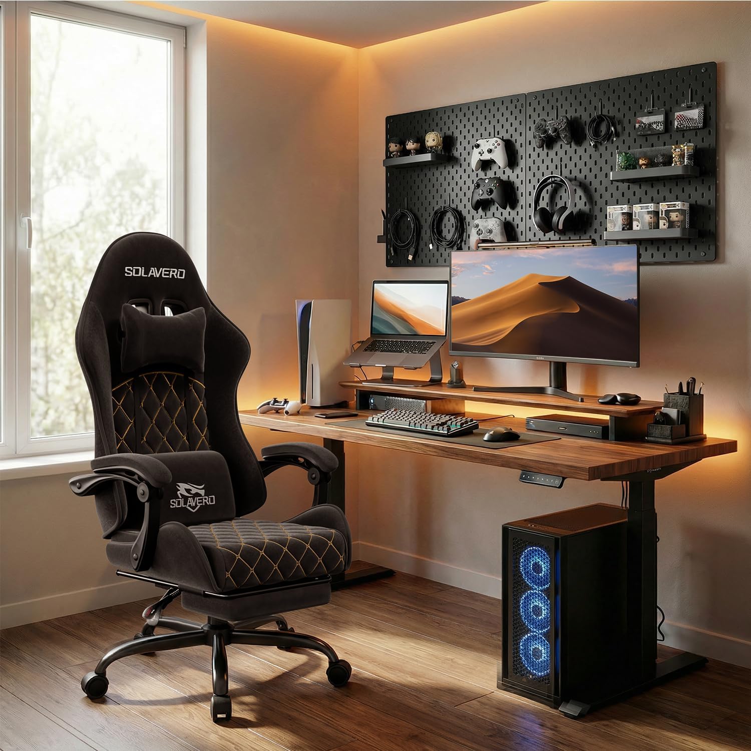 HLDIRECT Gaming Chair, Ergonomic Fabric Gamer Chair, Video Game Chair with Footrest and Massage Lumbar Cushion, Computer Office Chair