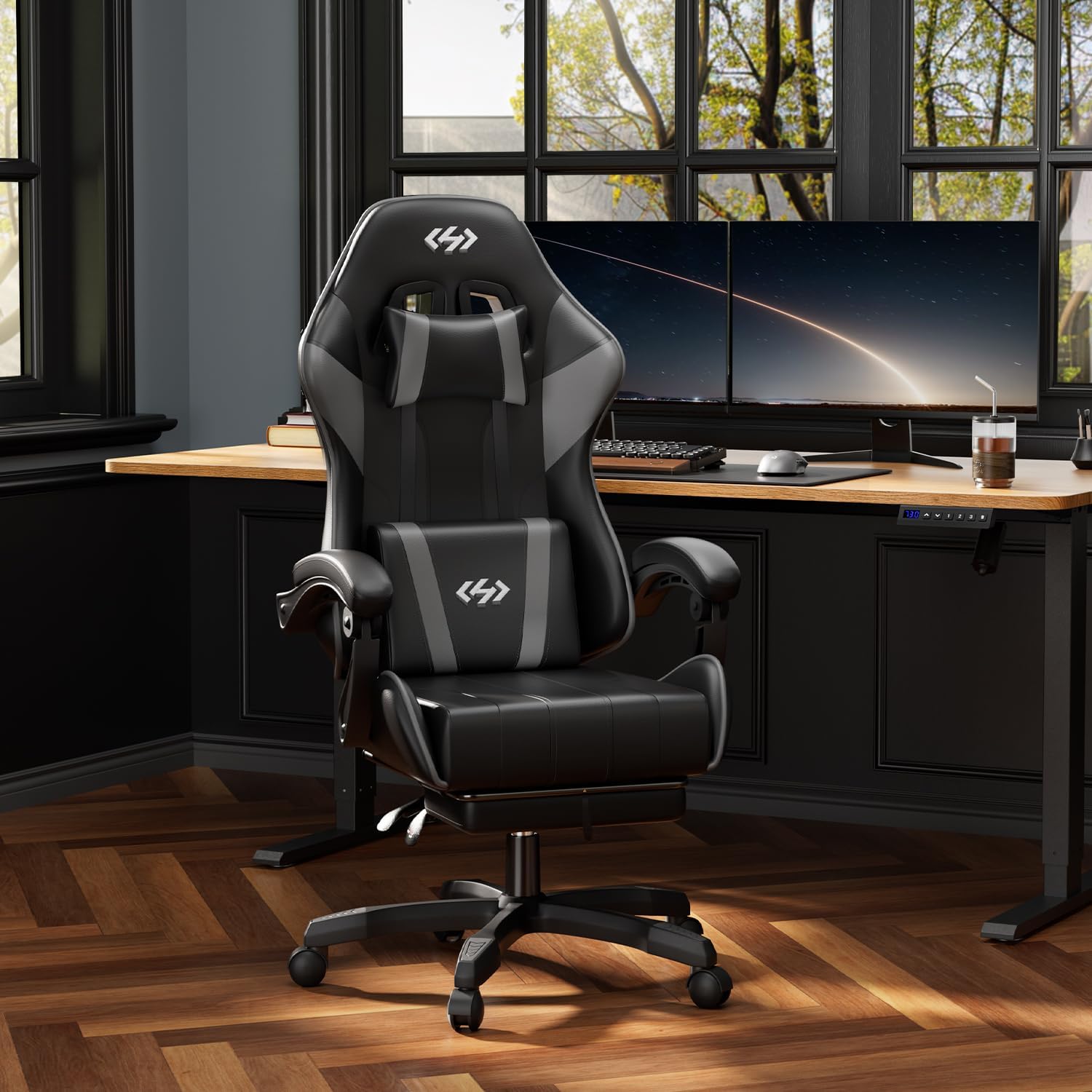 HLDIRECT Gaming Chair with Footrest, Computer Chair with Lumbar for Adults