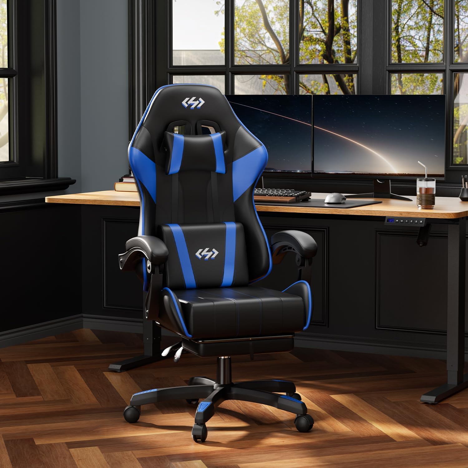 HLDIRECT Gaming Chair with Footrest, Computer Chair with Lumbar for Adults