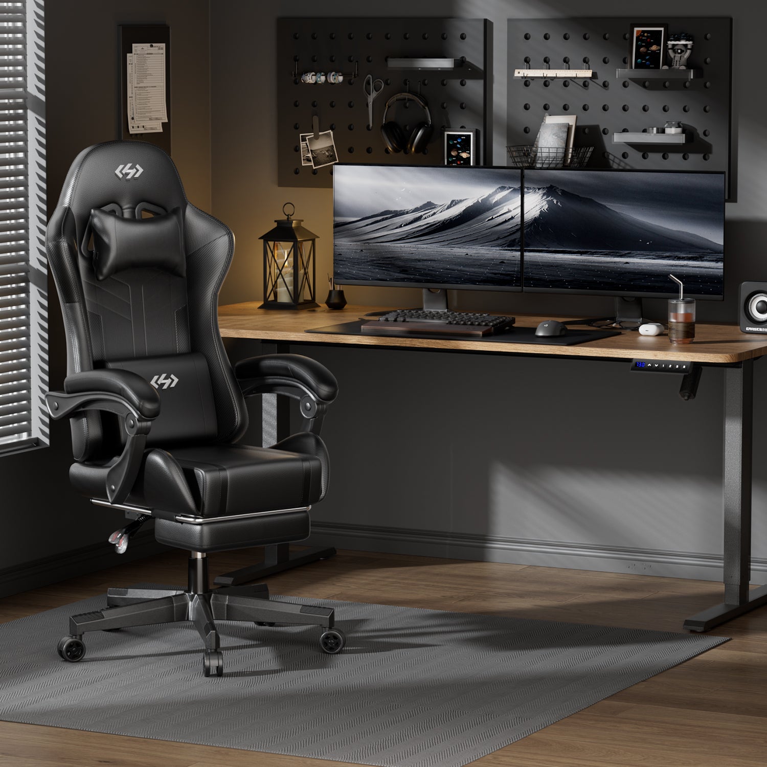 HLDIRECT Gaming Chair with Pocket Spring Cushion, Video Game Chair, Gaming Computer Chair, Ergonomic Chairs for Adults with Headrest and Lumbar Support, Swivel PU Leather Office Chair, Black