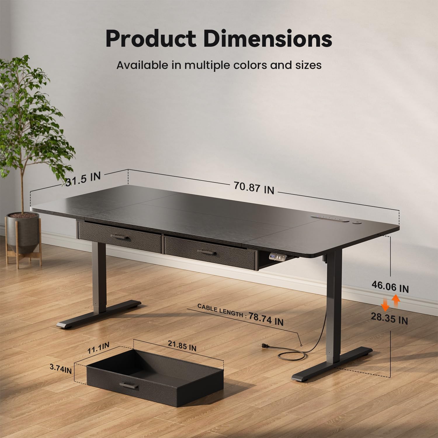 71×31.5 inches Electric Standing Desk with Drawers & Storage,  Height Adjustable Desk with Power Outlets & USB Ports, Stand Up Desk, Sit Stand Desk for Home, Office