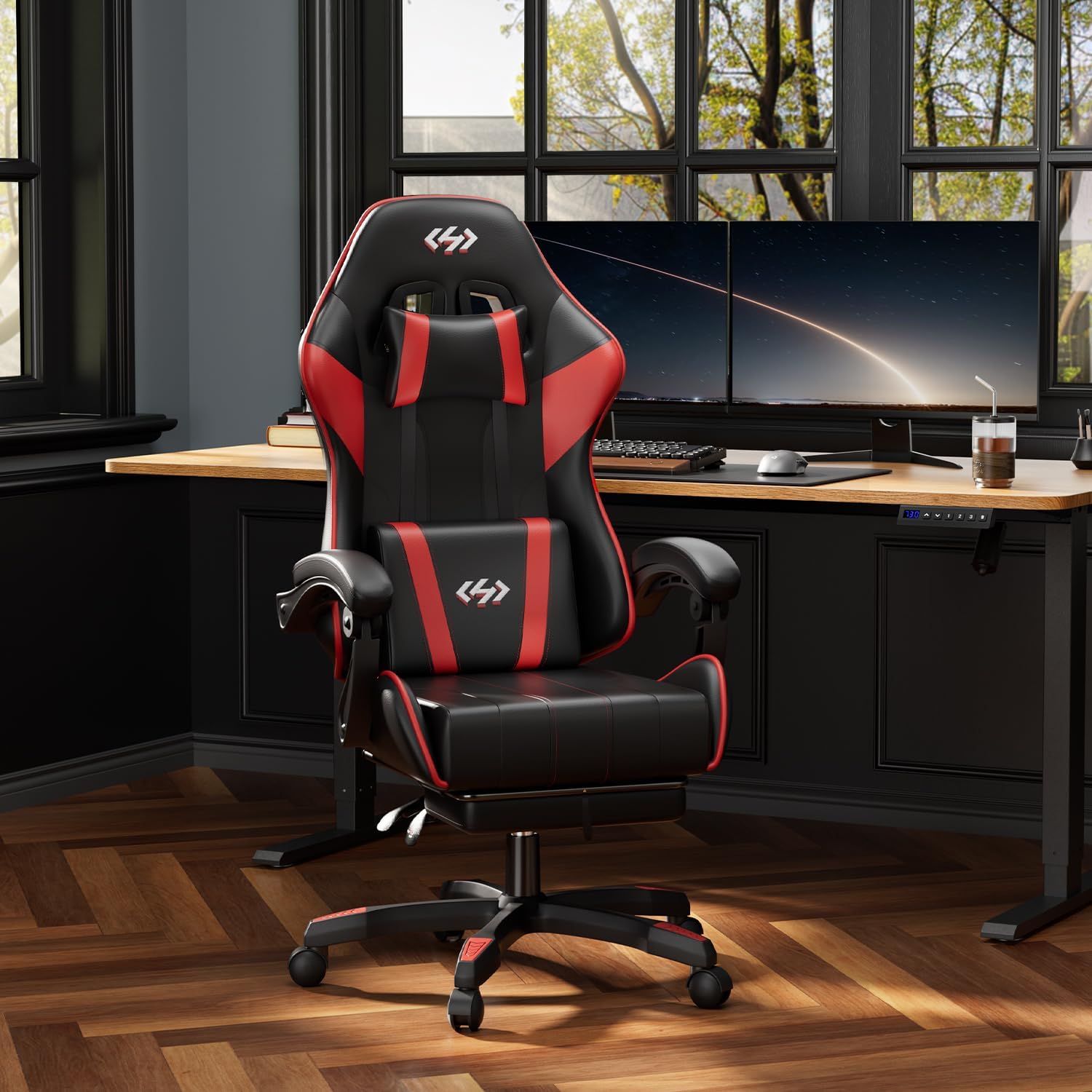 HLDIRECT Gaming Chair with Footrest, Computer Chair with Lumbar for Adults